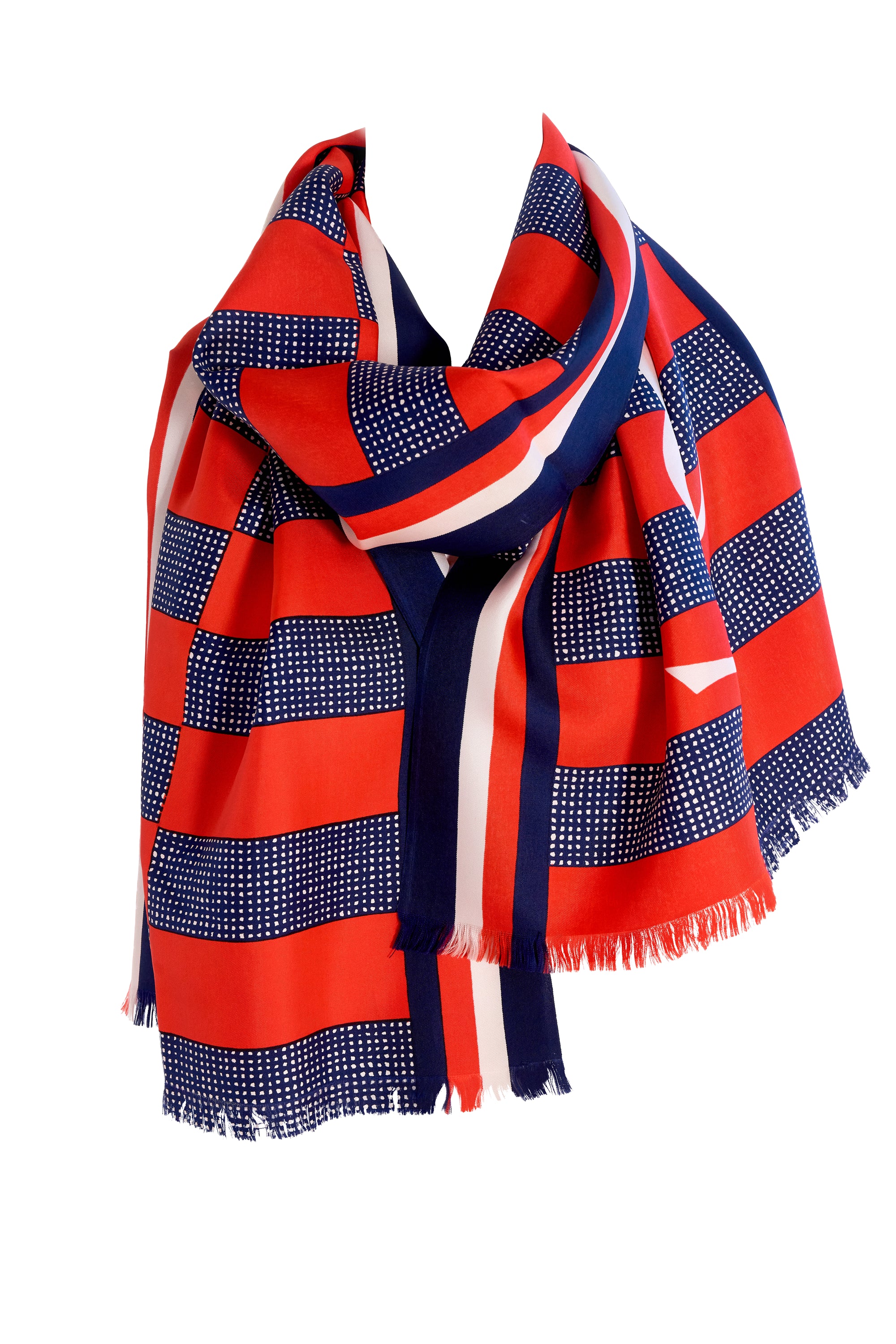 Yves Saint Laurent Red and Blue Oblong Scarf