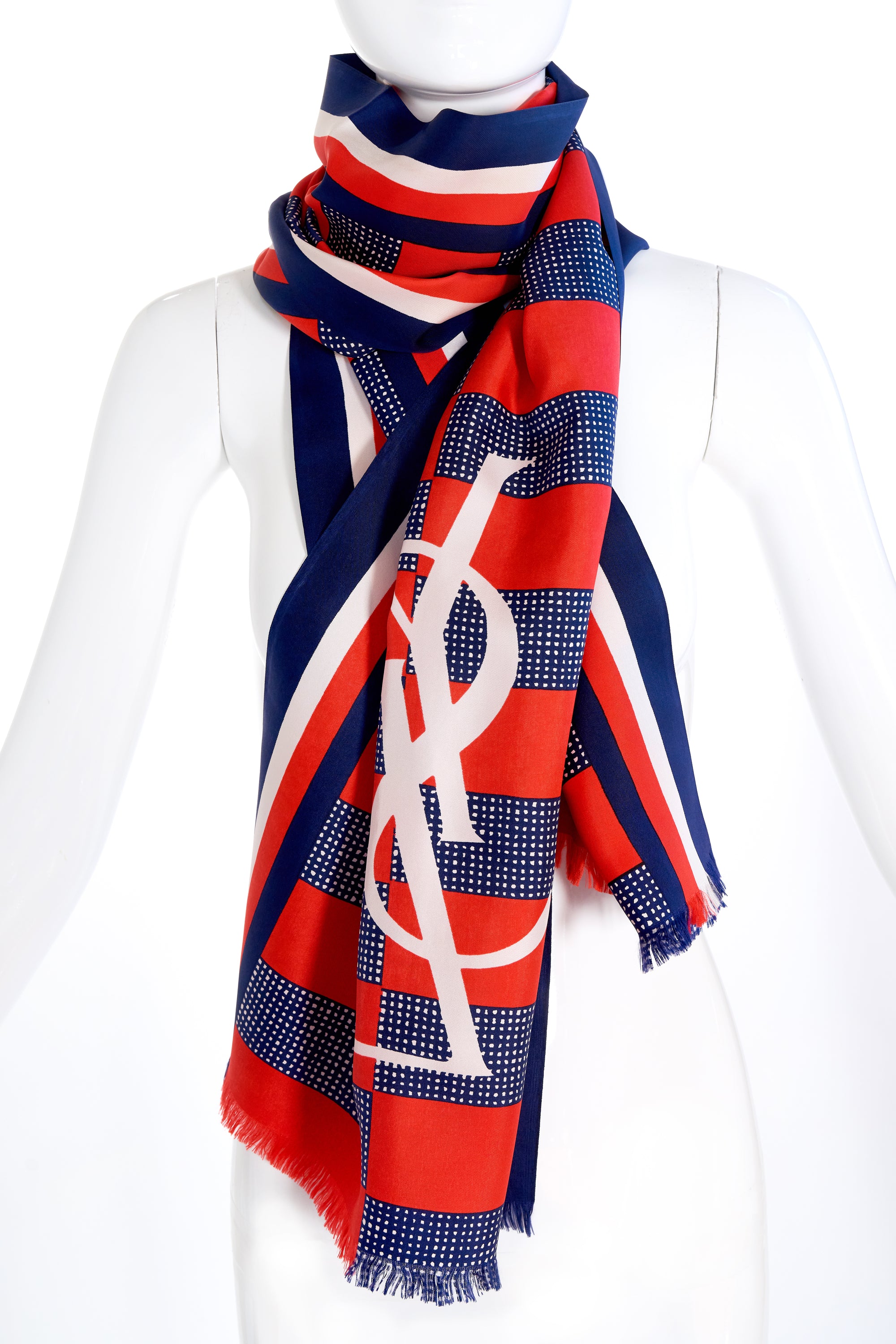 Yves Saint Laurent Red and Blue Oblong Scarf