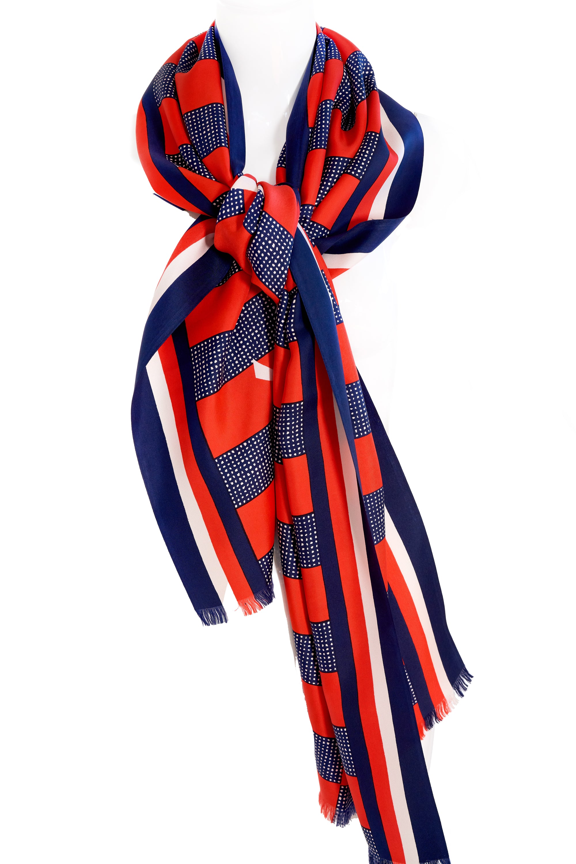 Yves Saint Laurent Red and Blue Oblong Scarf