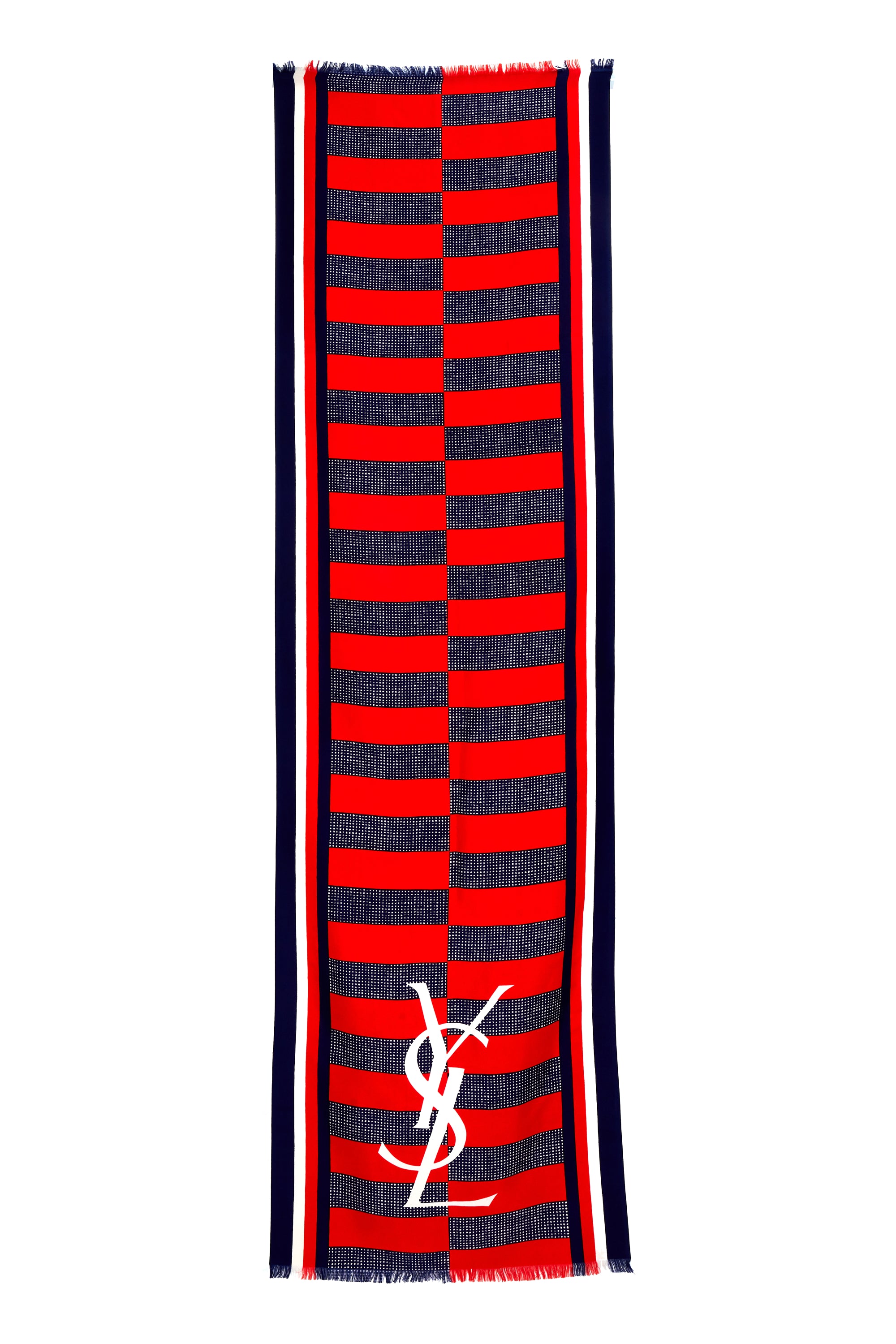 Yves Saint Laurent Red and Blue Oblong Scarf