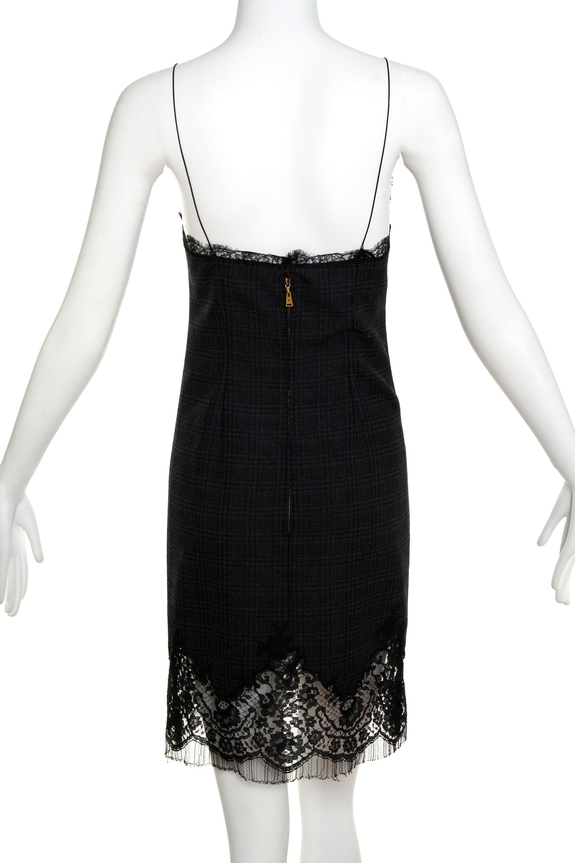 Louis Vuitton Marc Jacobs Black and Grey Plaid and Lace Trim Dress Siz - Foxy Couture Carmel Louis Vuitton Marc Jacobs Black and Grey Plaid and Lace Trim Dress Siz - Foxy Couture Carmel