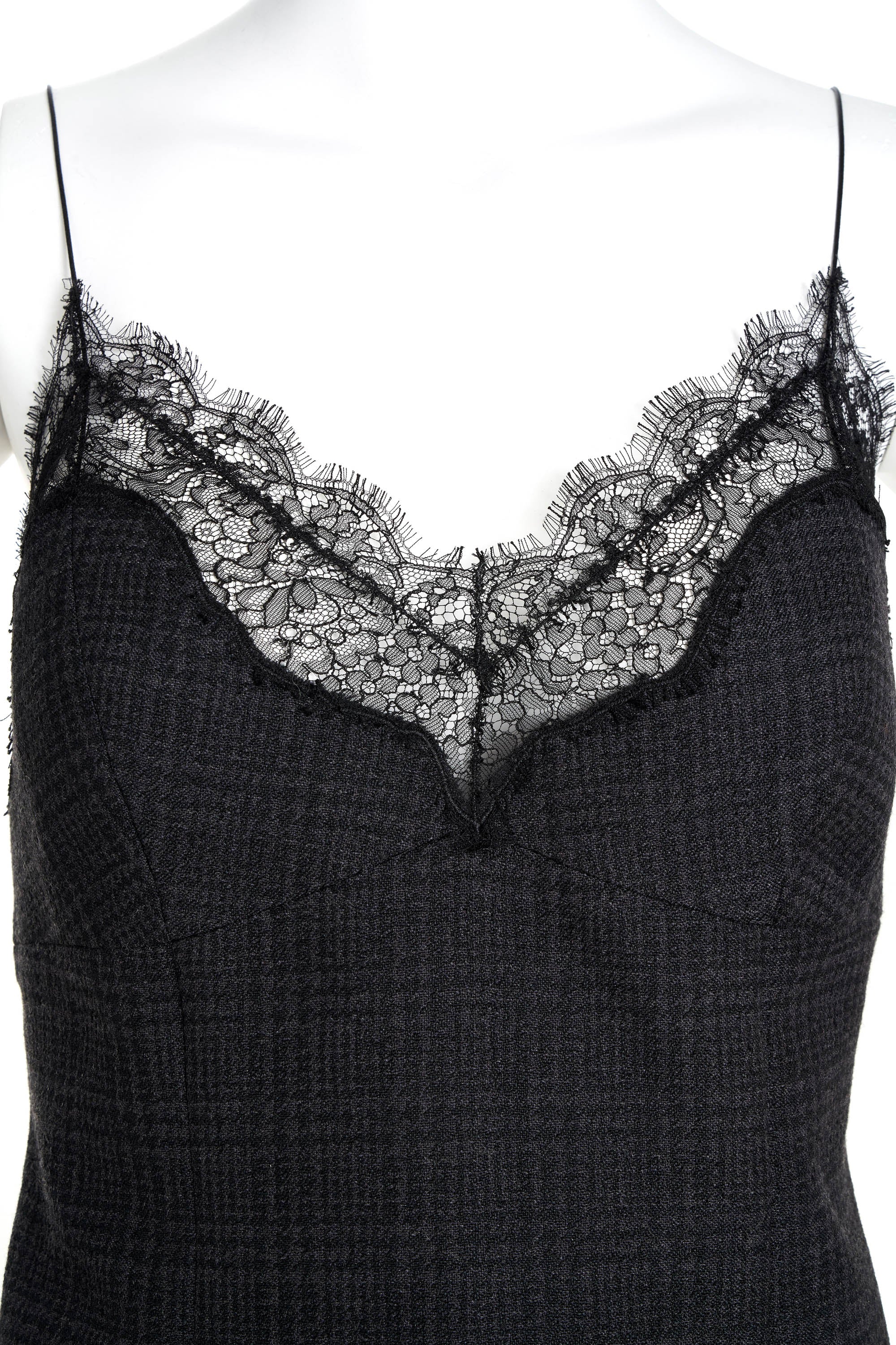 Louis Vuitton Marc Jacobs Black and Grey Plaid and Lace Trim Dress Siz