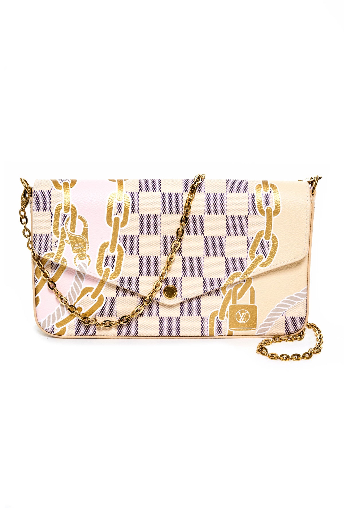 Louis Vuitton Damier Azure Felice Bag With Painted on Gold Chain