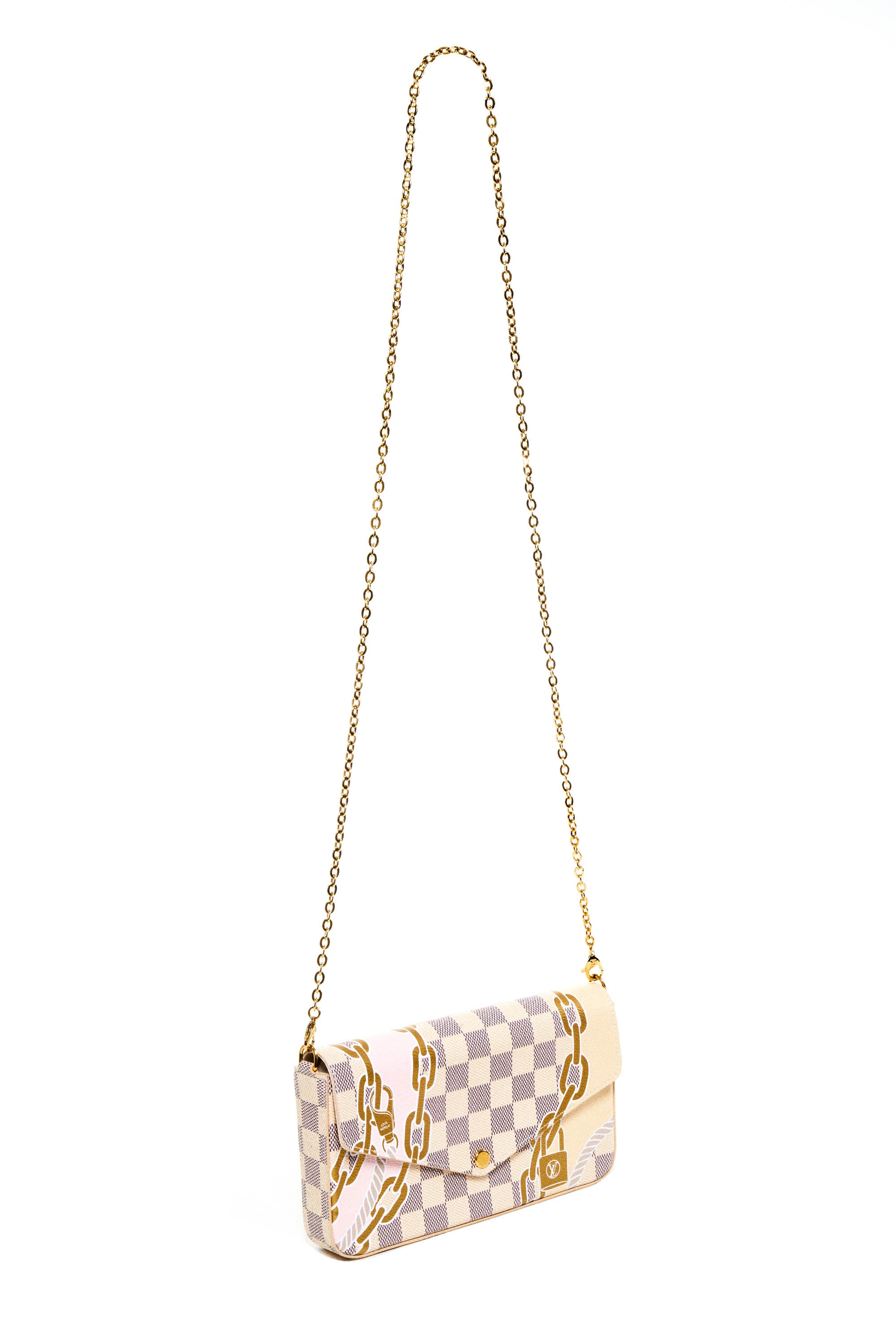 Louis Vuitton Damier Azure Felice Bag With Painted on Gold Chain