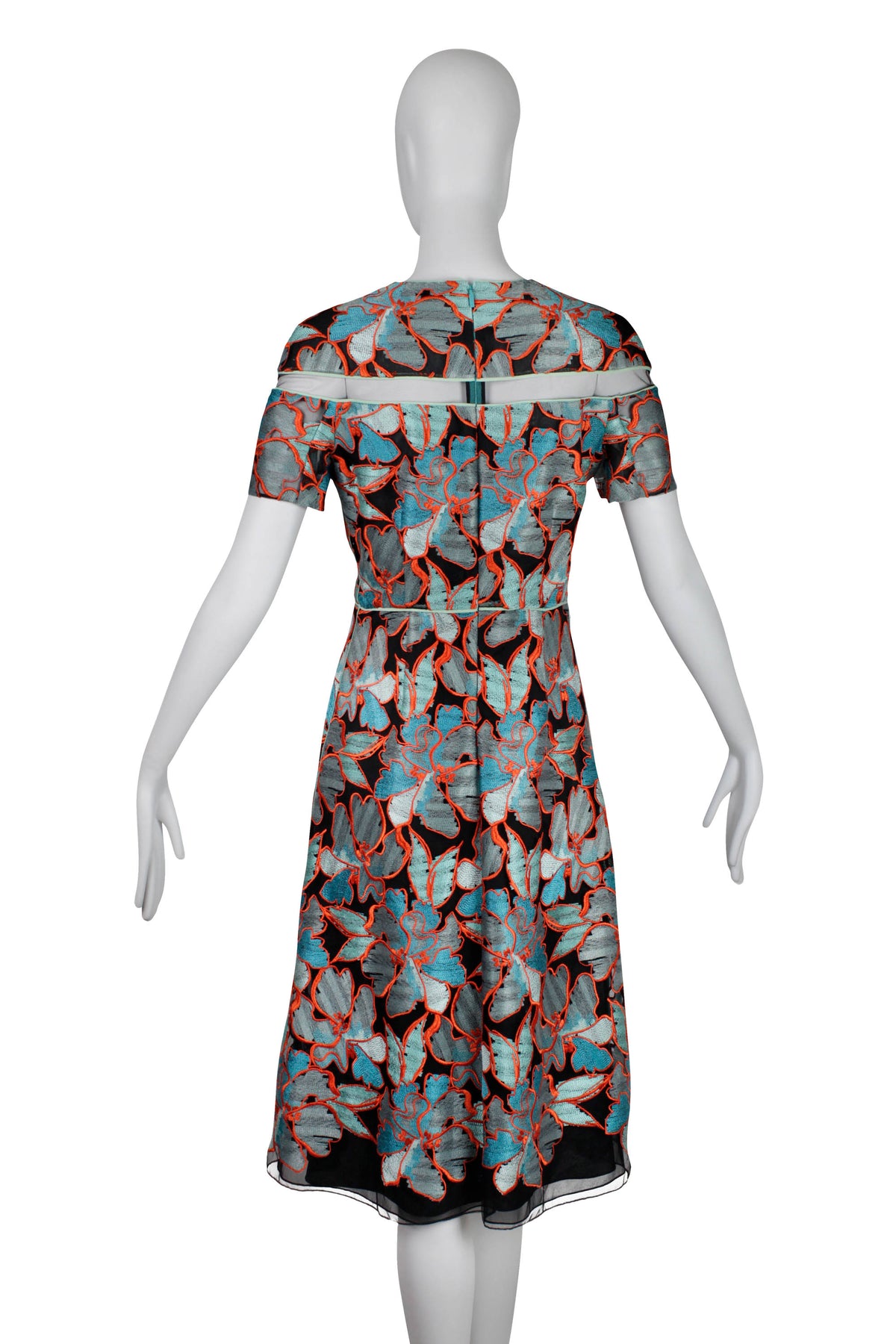 Fendi Turquoise Black and Orange Ember Short Sleeve Midi Dress Size 42