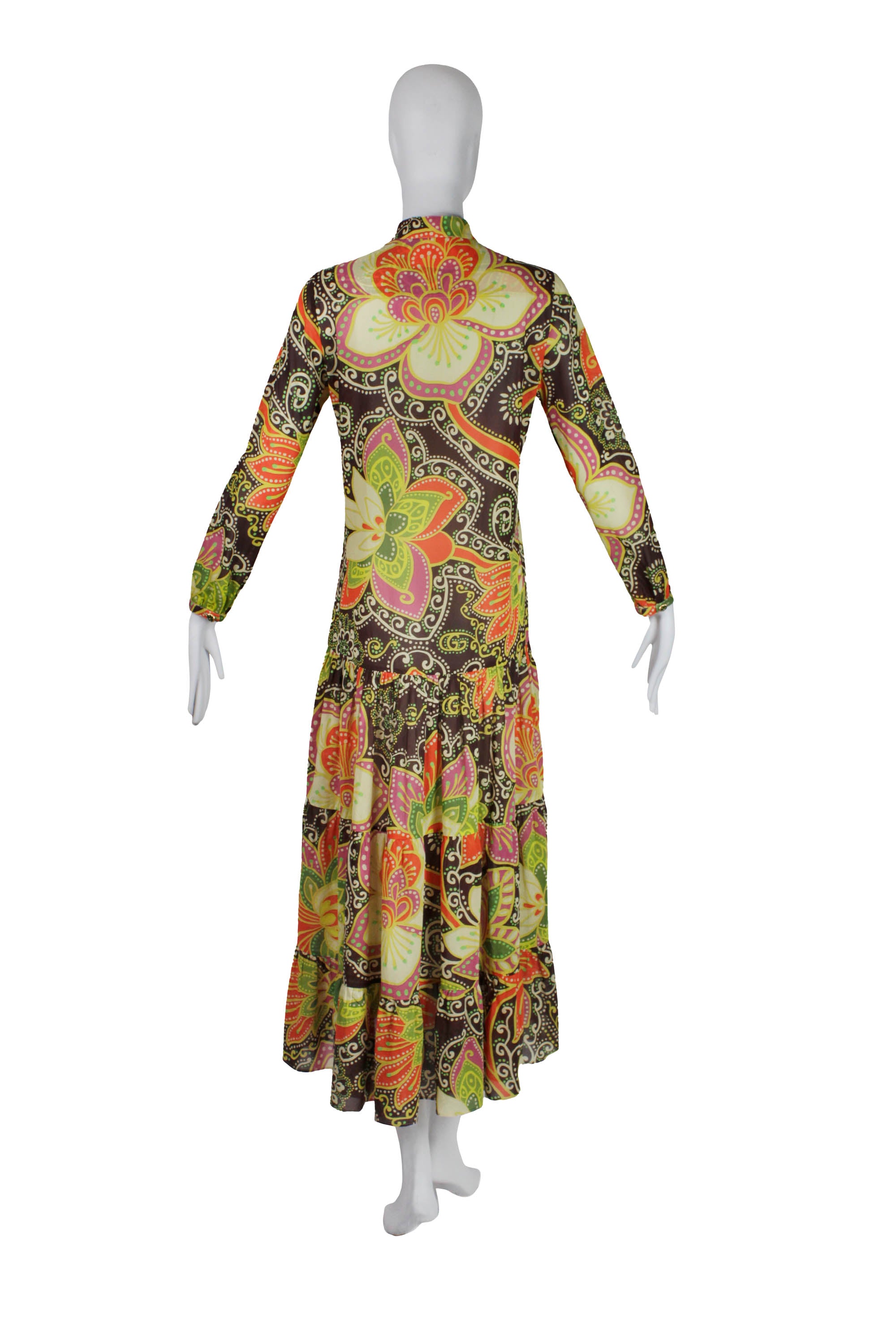 Gucci Brown Print Maxi Dress Alessandro Michele Pre Fall Size Small - Foxy Couture Carmel Gucci Brown Print Maxi Dress Alessandro Michele Pre Fall Size Small - Foxy Couture Carmel