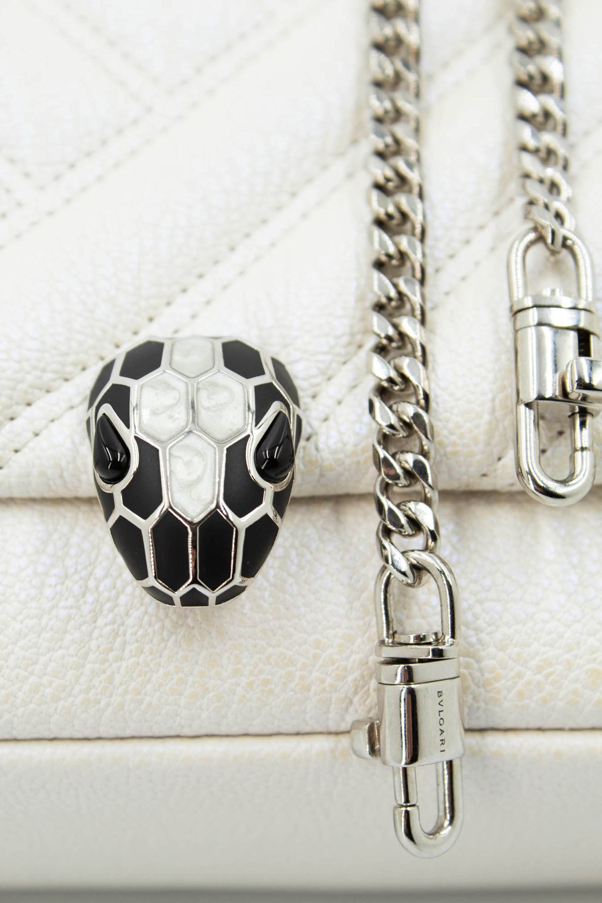 Bulgari White Serpenti Forever Matelasse Flap Purse Size Small