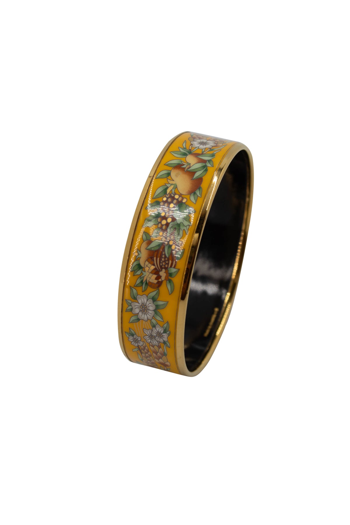 Hermes Vintage Yellow Wild Flower Enamel Bangle With Gold Trim
