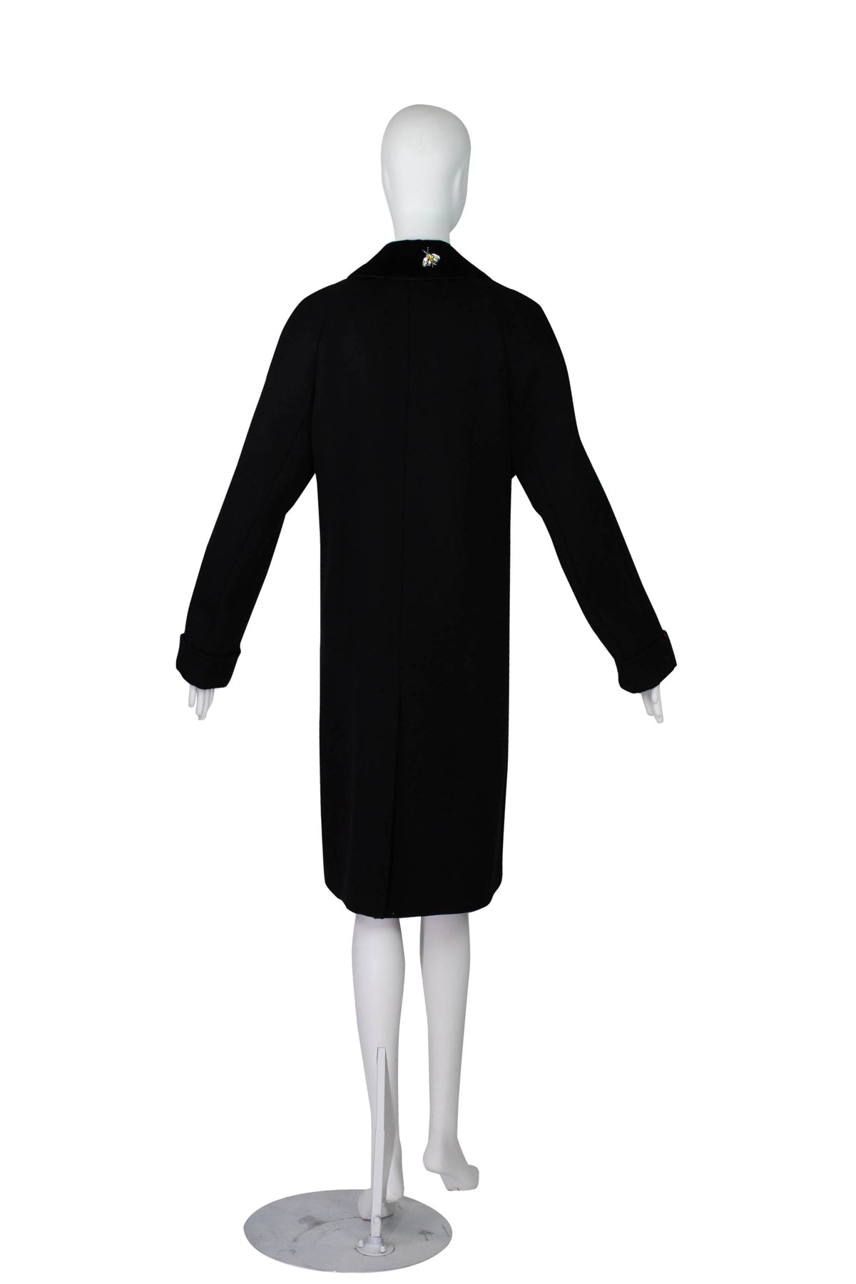 Gucci Black Wool Coat with Detachable Crystal Bee Collar Size 40