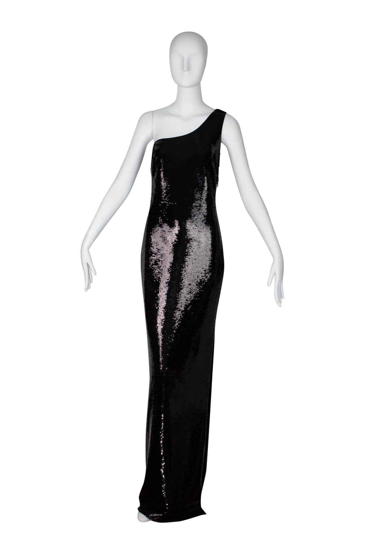 Tom Ford Black Sequins Off the Shoulder Mermaid Gown Size Small