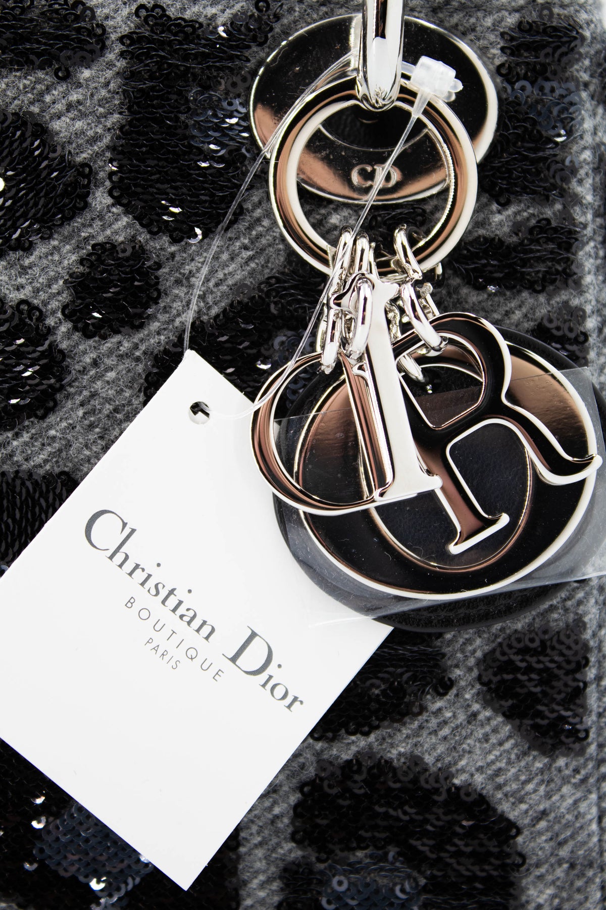 Dior Lady Dior Mini Purse Leopard Sequins Grey and Black