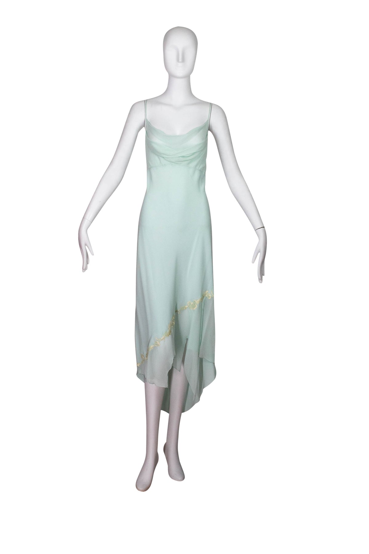 La Perla Blue Silk Chiffon Robe and Slip With Sash Size 2