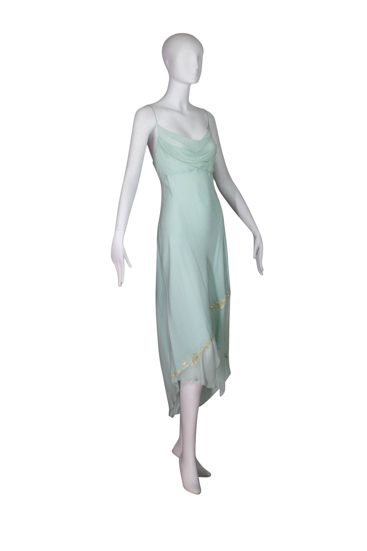 La Perla Blue Silk Chiffon Robe and Slip With Sash Size 2