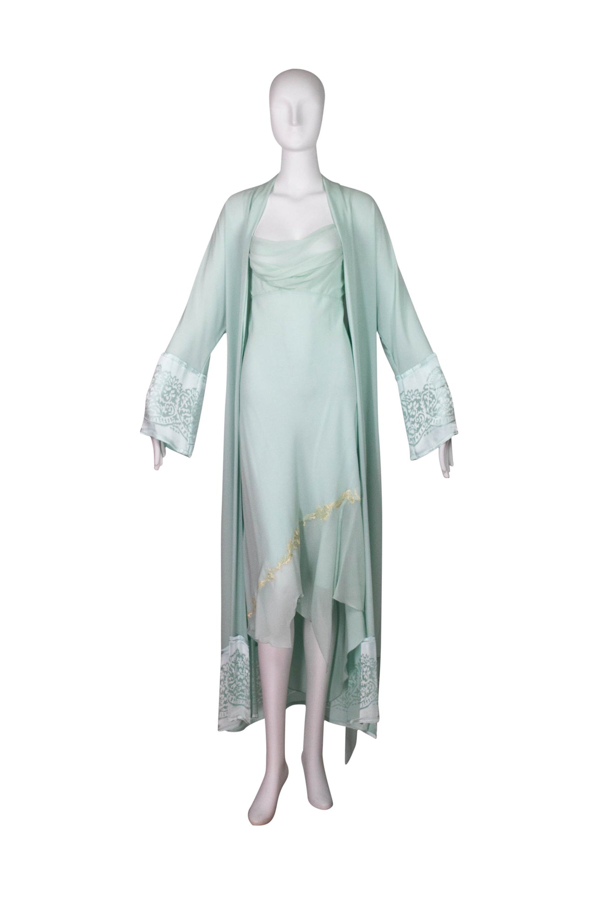 La Perla Blue Silk Chiffon Robe and Slip With Sash Size 2