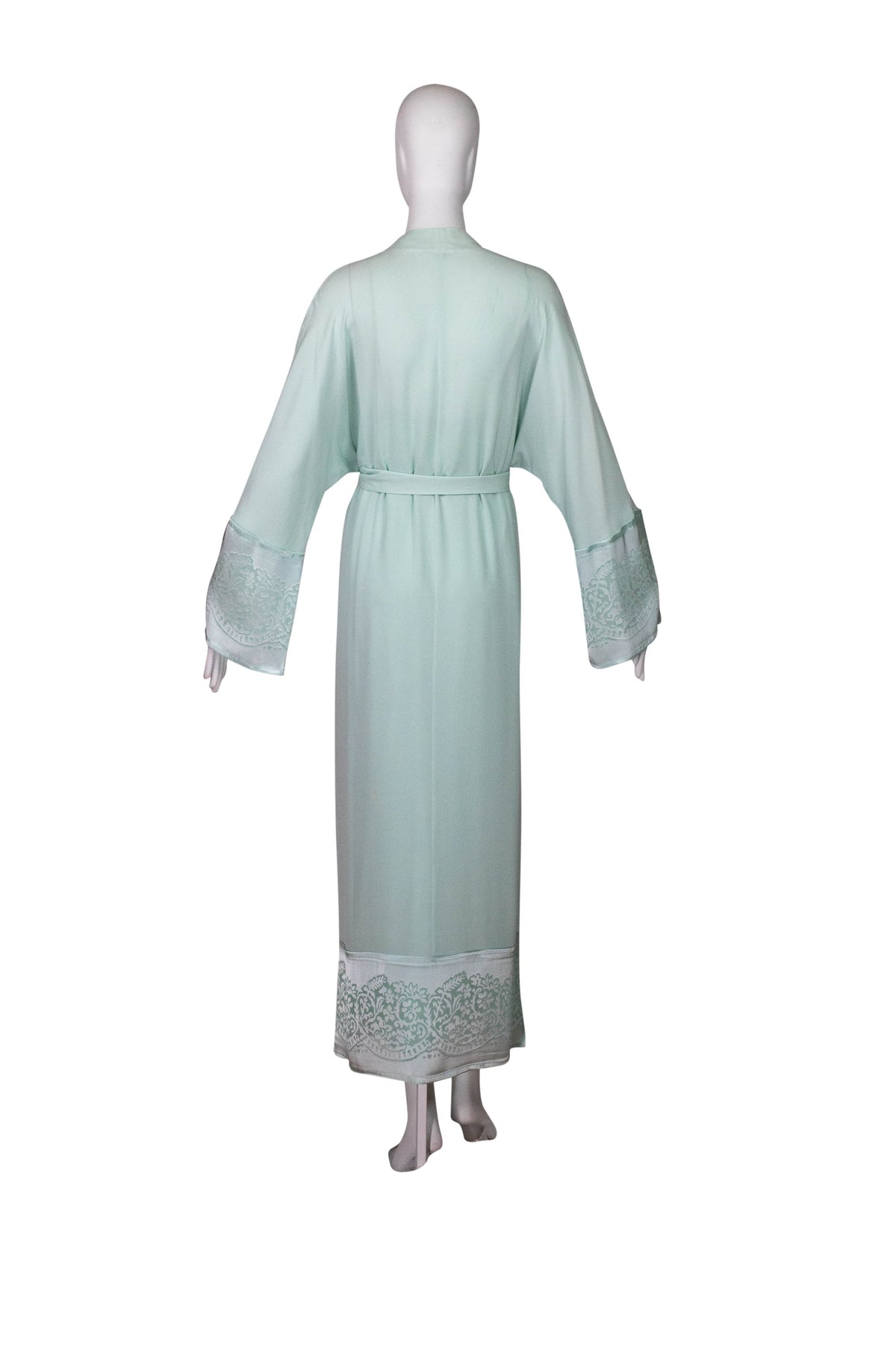 La Perla Blue Silk Chiffon Robe and Slip With Sash Size 2