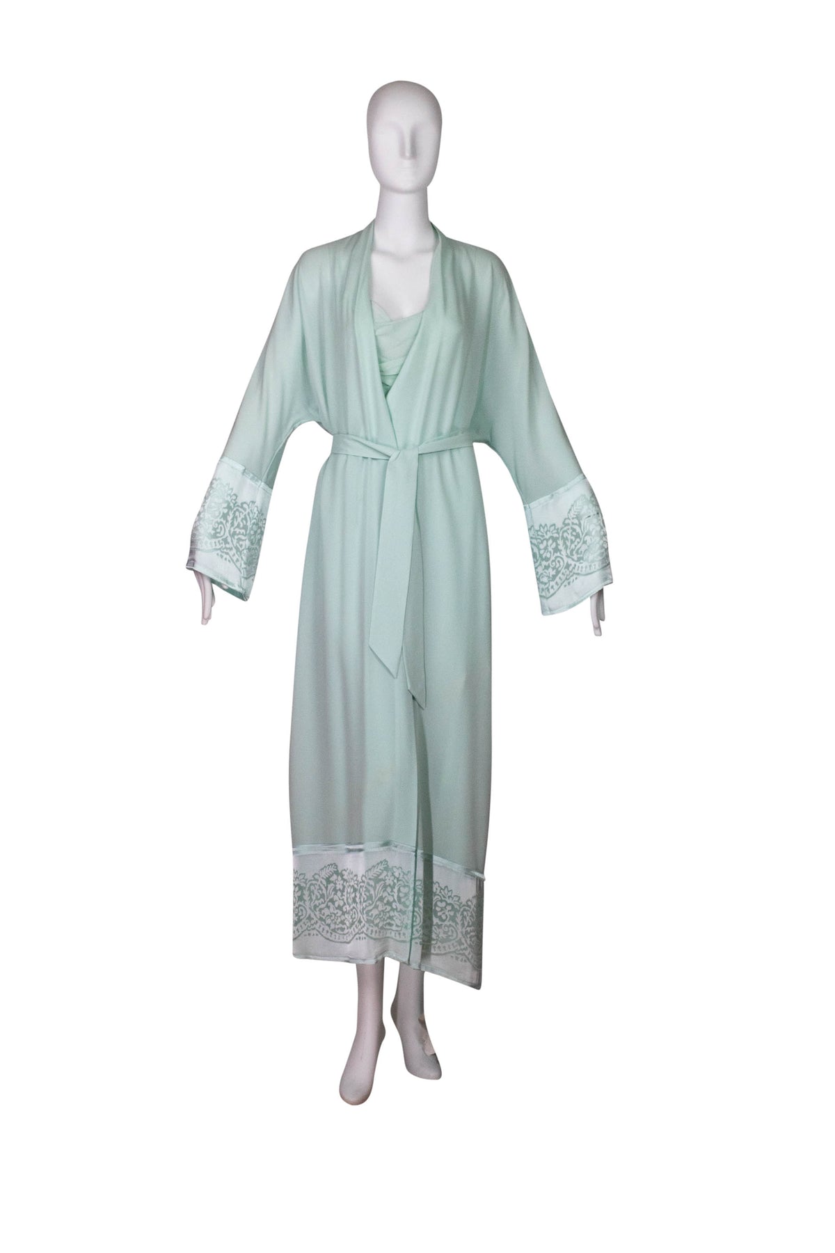 La Perla Blue Silk Chiffon Robe and Slip With Sash Size 2