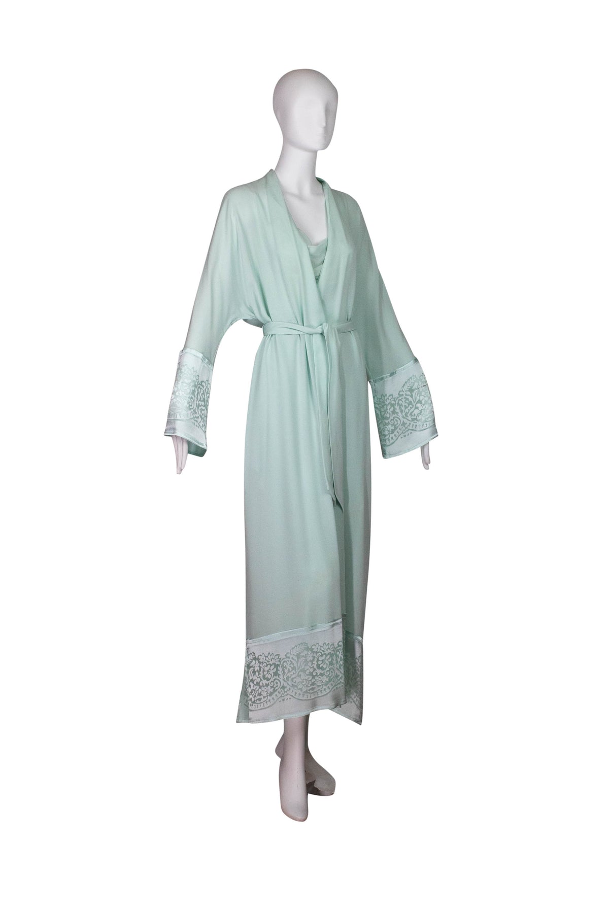 La Perla Blue Silk Chiffon Robe and Slip With Sash Size 2