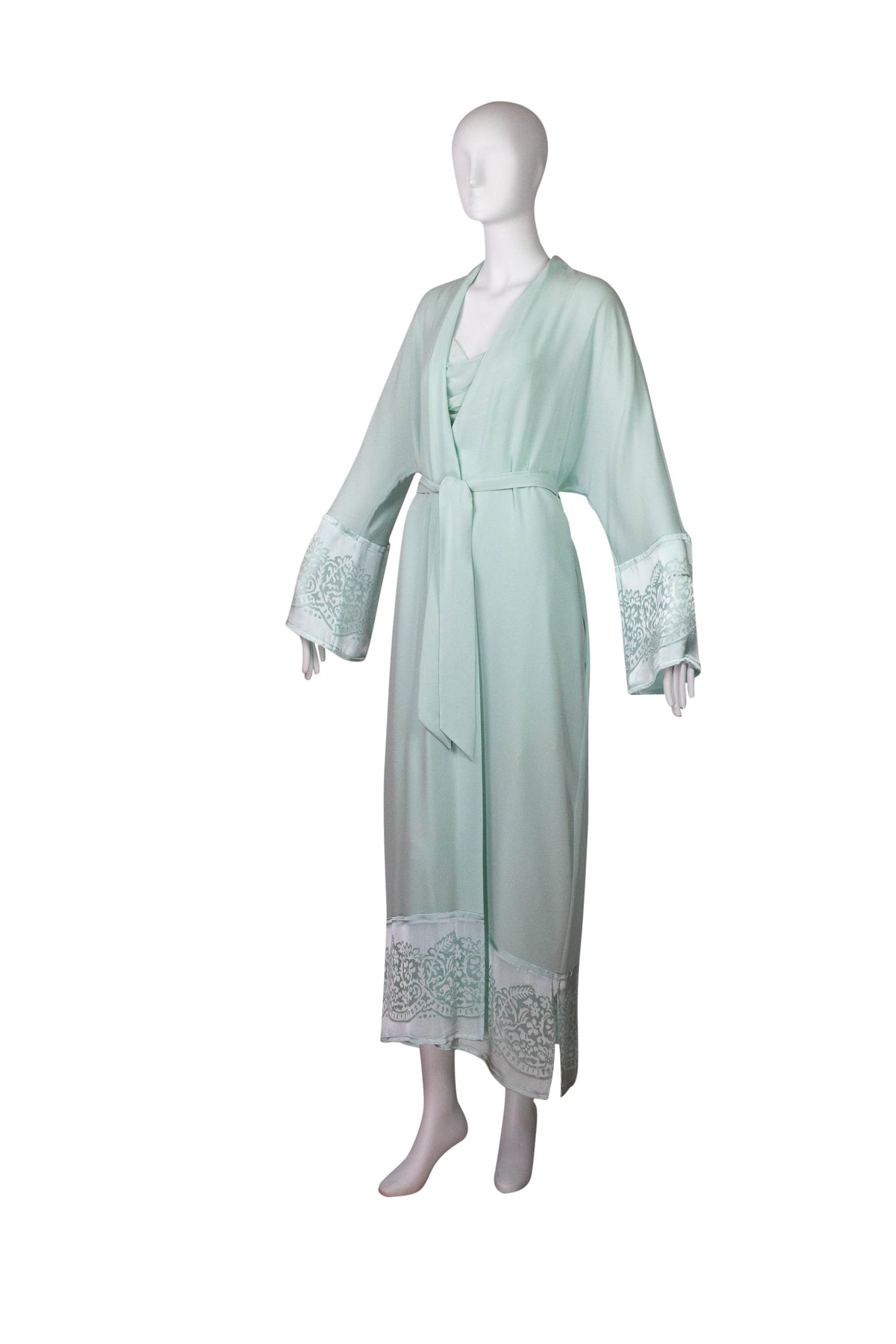 La Perla Blue Silk Chiffon Robe and Slip With Sash Size 2