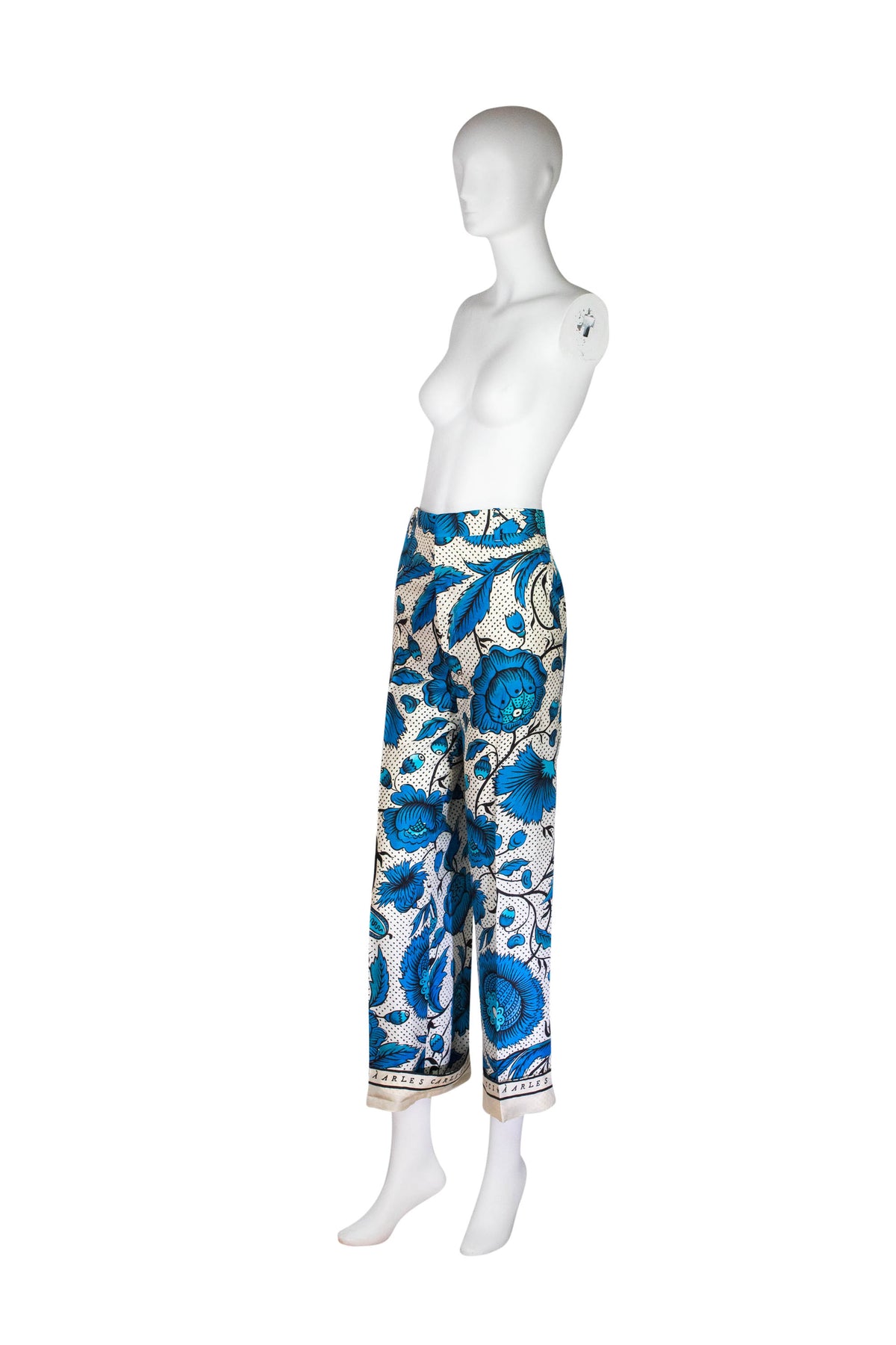 Gucci Blue and White Floral Print Silk Pants Size Small