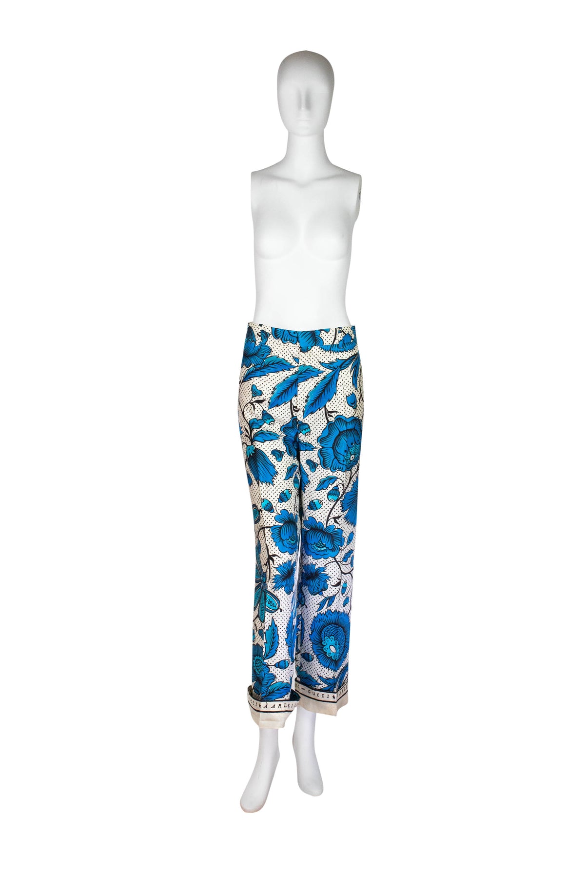Gucci Blue and White Floral Print Silk Pants Size Small