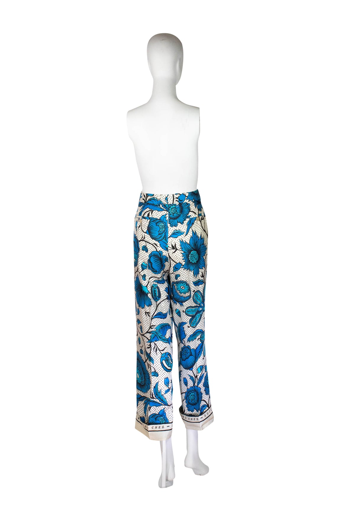 Gucci Blue and White Floral Print Silk Pants Size Small