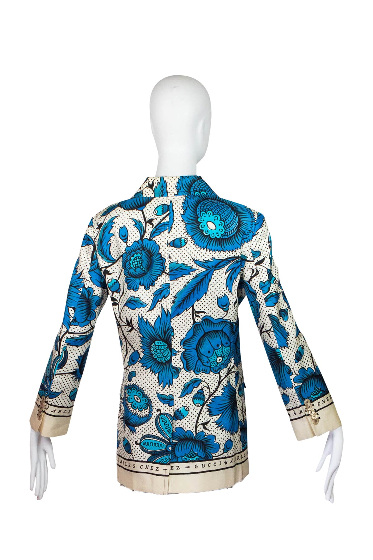 Gucci Blue and Cream Black Silk Arles Chez Print Jacket 42