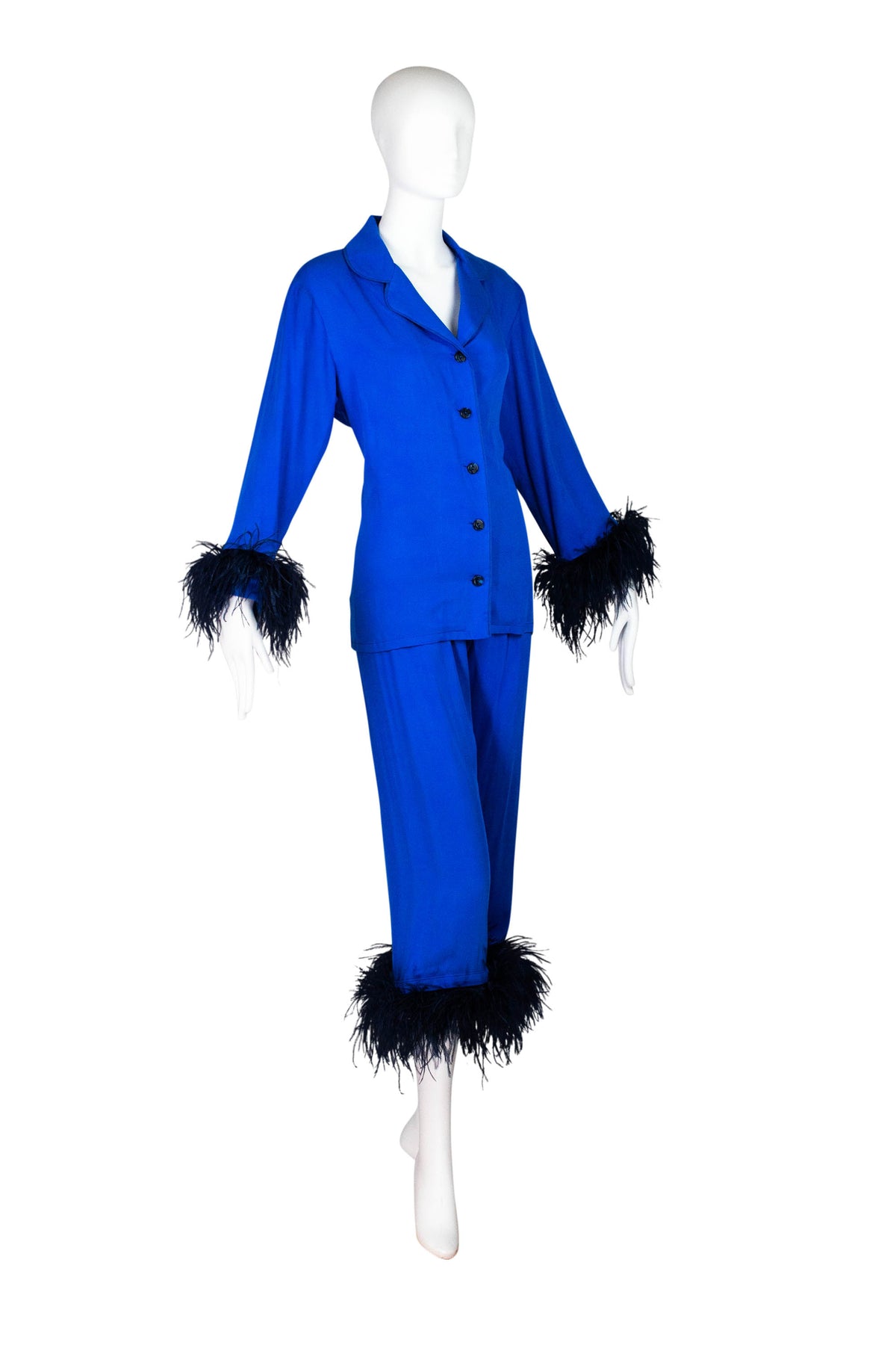 Sleeper Cobalt Blue Feather Trim PJ Set Size M