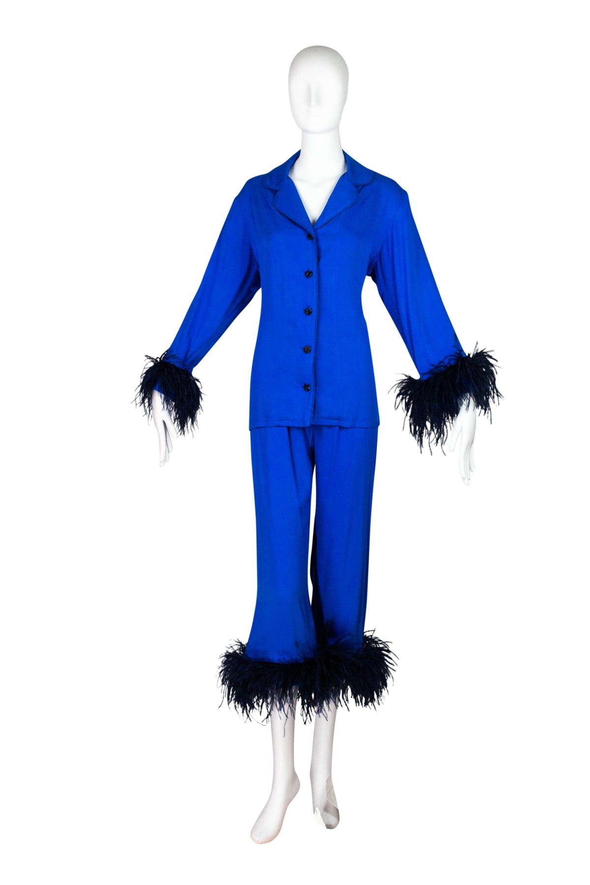 Sleeper Cobalt Blue Feather Trim PJ Set Size M