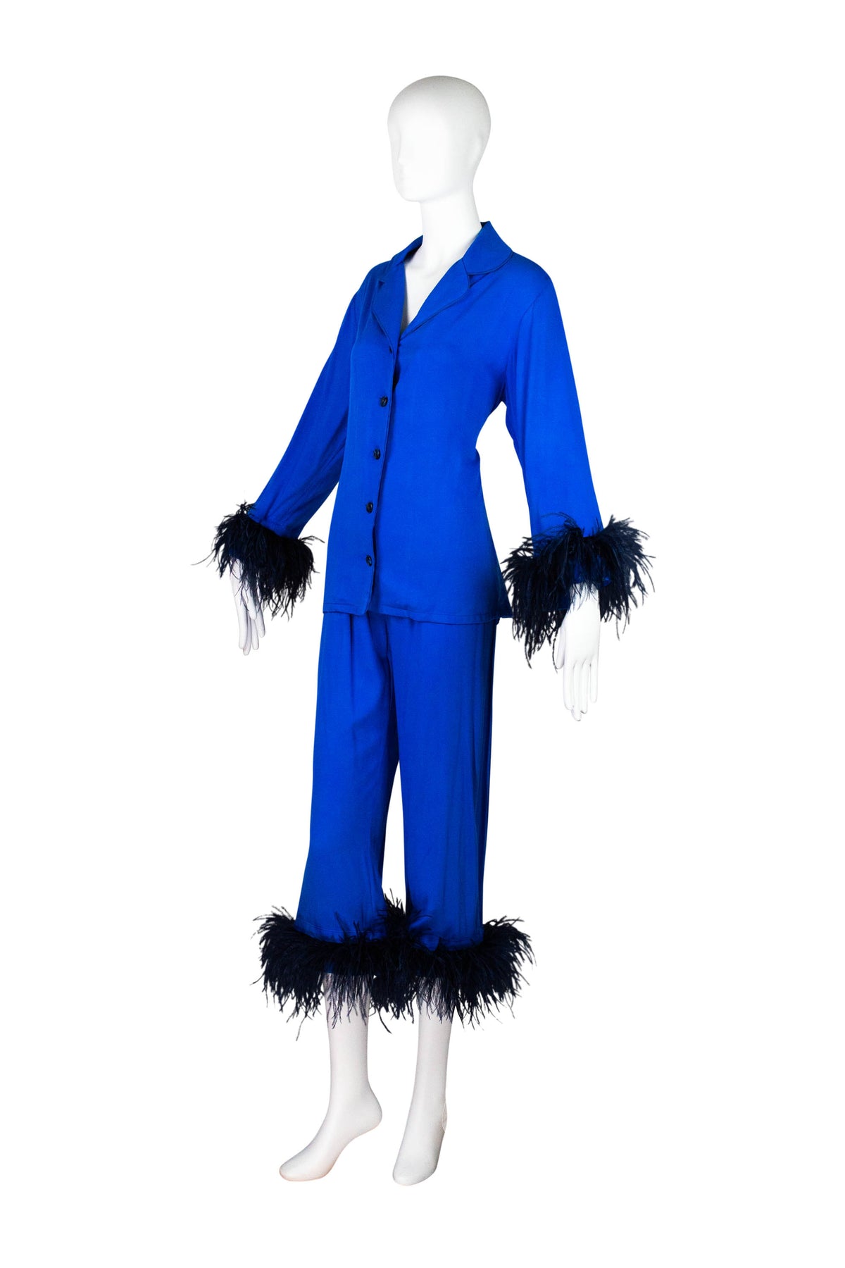 Sleeper Cobalt Blue Feather Trim PJ Set Size M