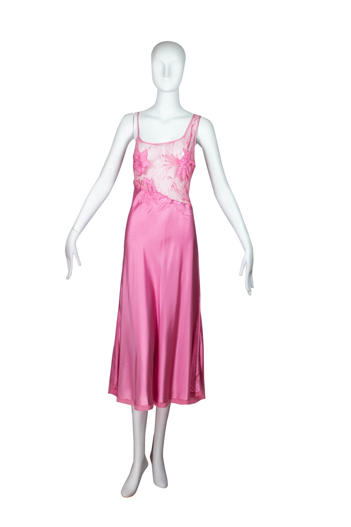 La Perla Pink Silk Lace Top Slip Dress Size M