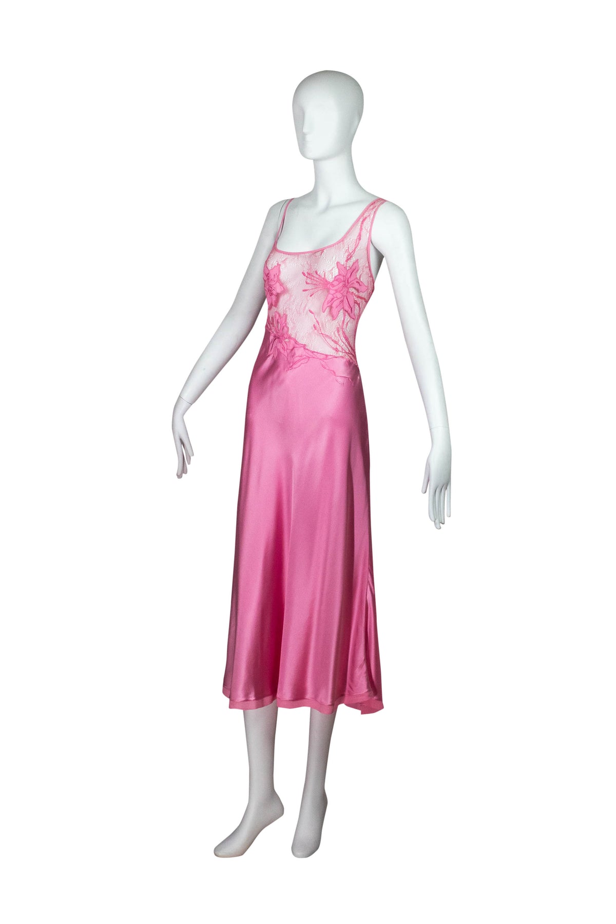 La Perla Pink Silk Lace Top Slip Dress Size M