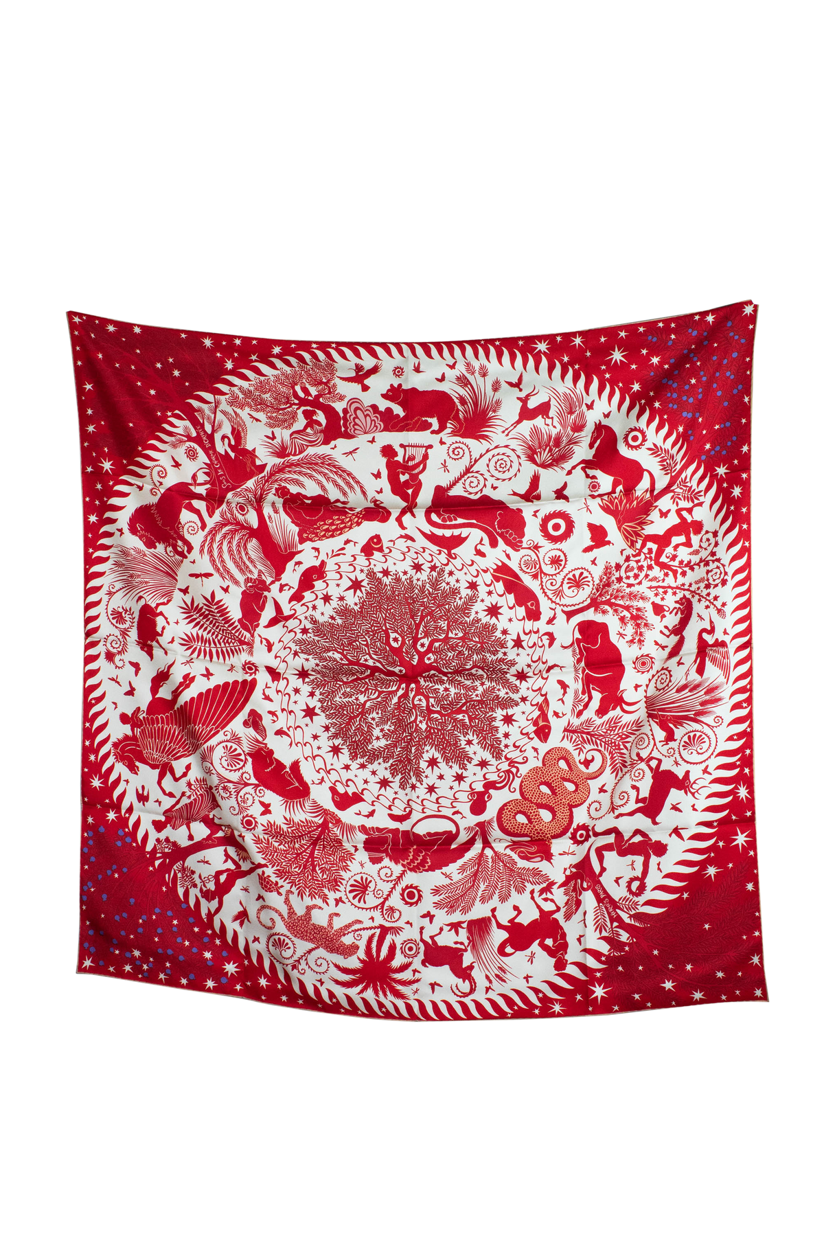 Hermes Orange and Red Le Charme Double Sided Print Silk Scarf 90cm