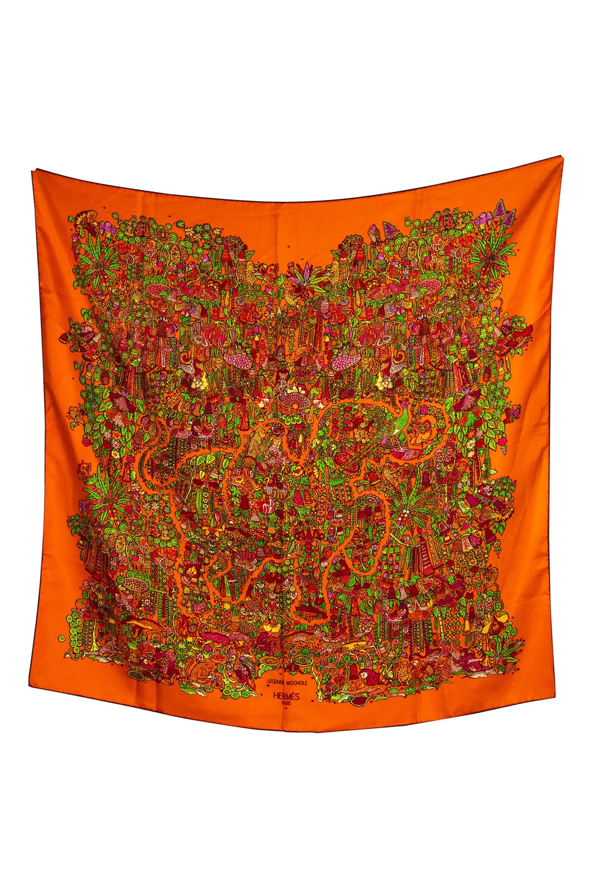 Hermes Orange and Green “legende moghole” Silk Scarf 90cm