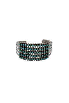 Native American Zuni 1940-50s Silver Turquoise 5 Row Snake Eyes
