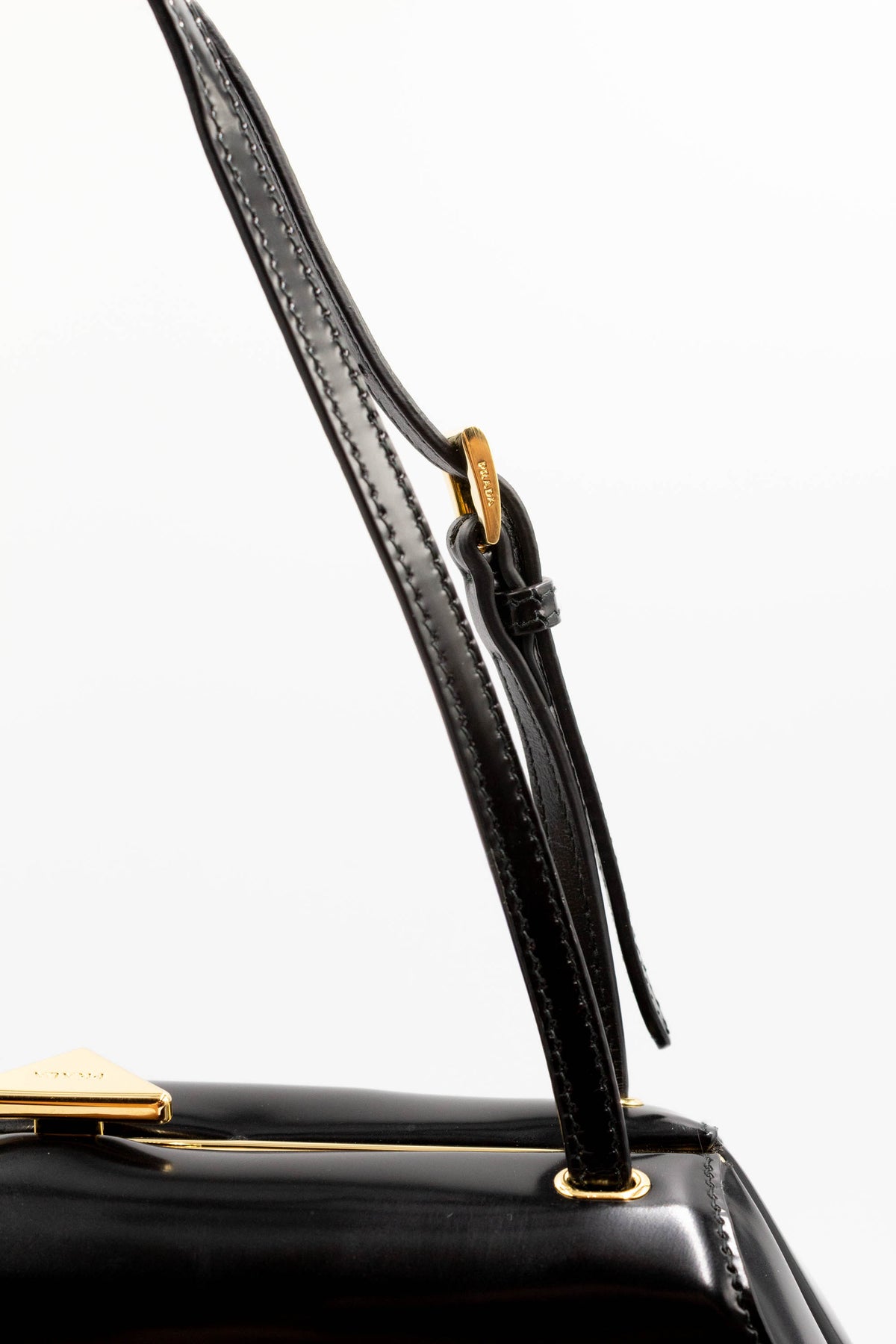 Prada Black Spazzolato Triangle Metal Top Handle Lady Purse With Lace Skirt Dust Bag