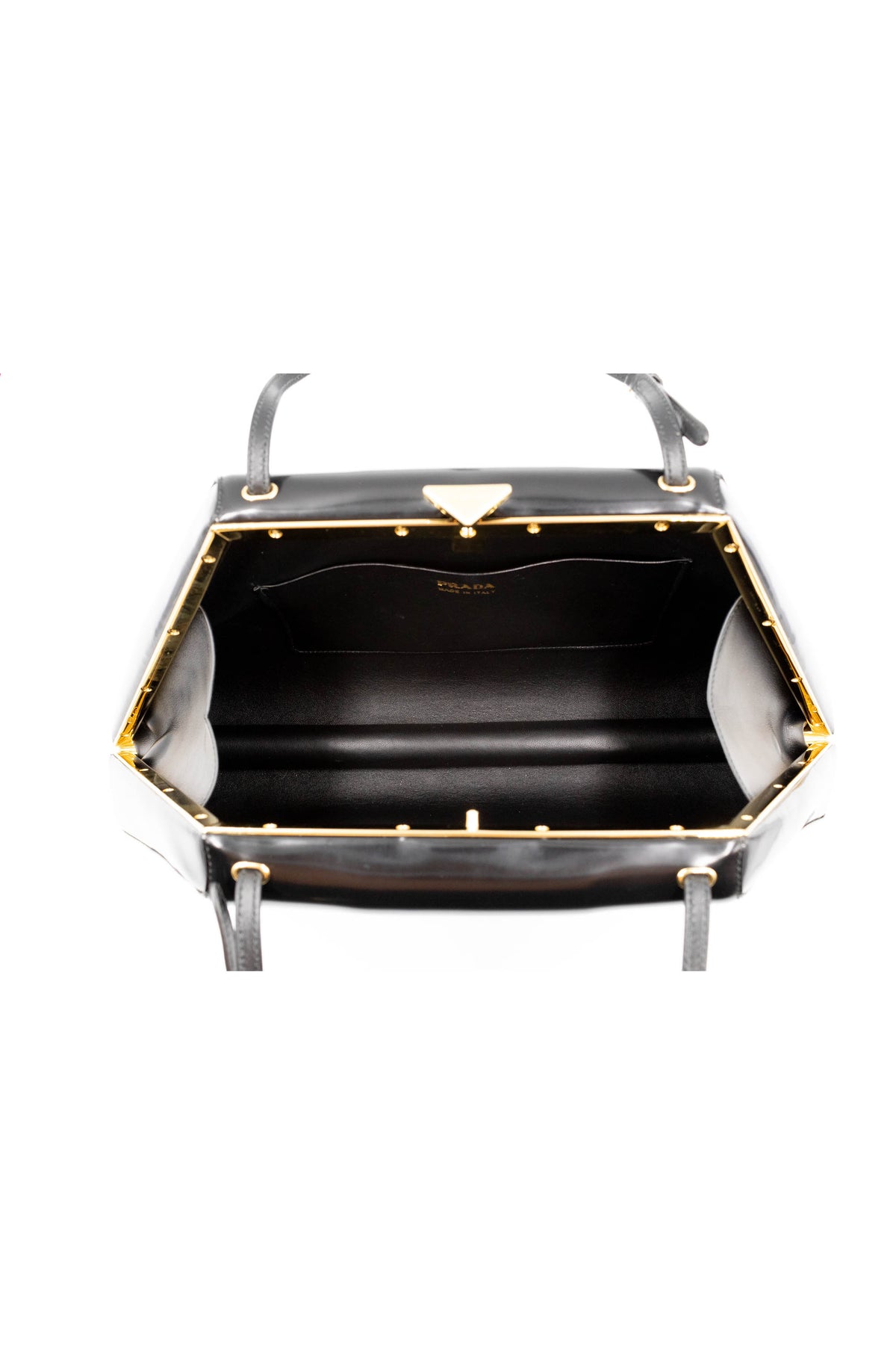 Prada Black Spazzolato Triangle Metal Top Handle Lady Purse With Lace Skirt Dust Bag