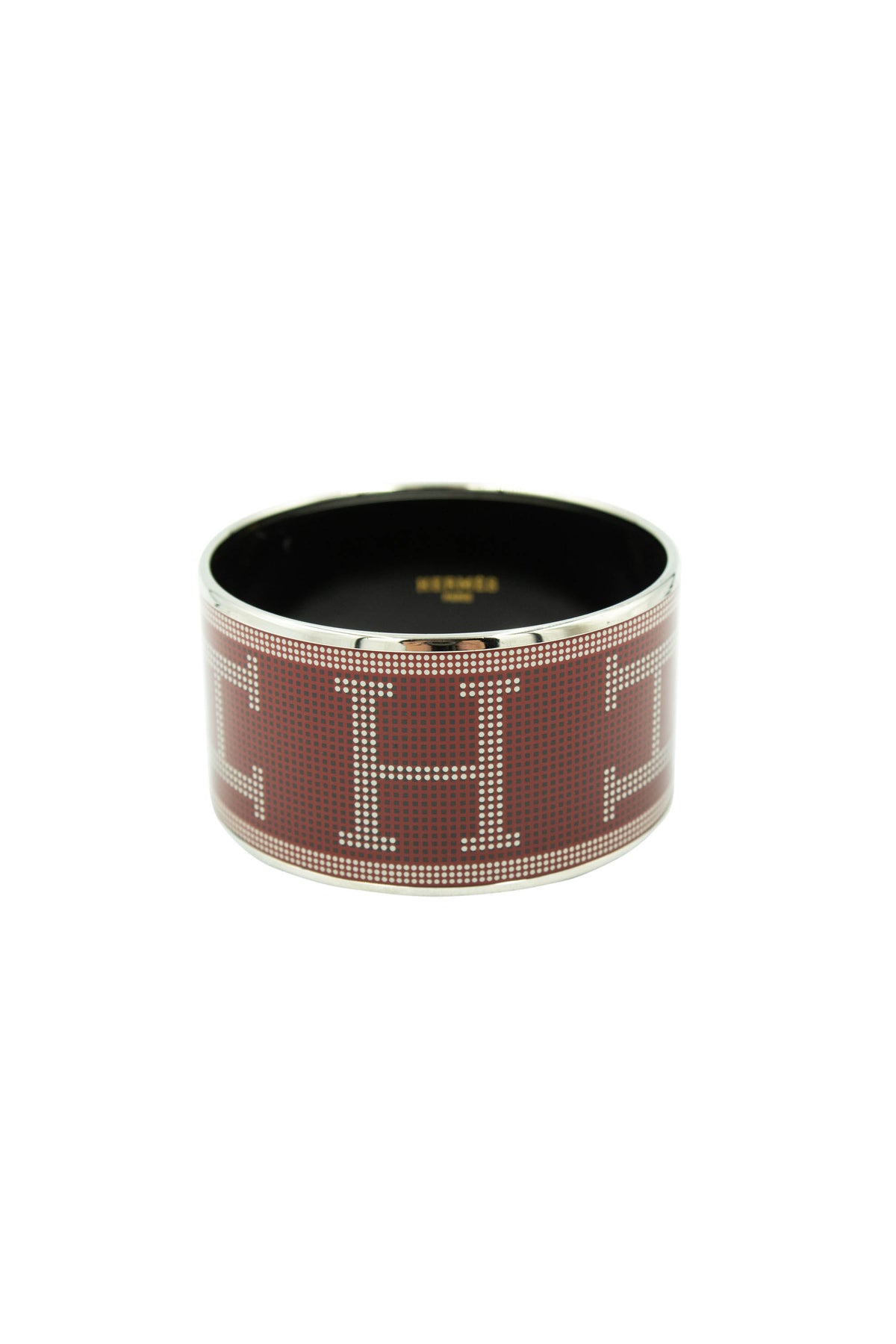 Hermes Wide Enamel Bangle Print Rouge H Palladium Bracelet