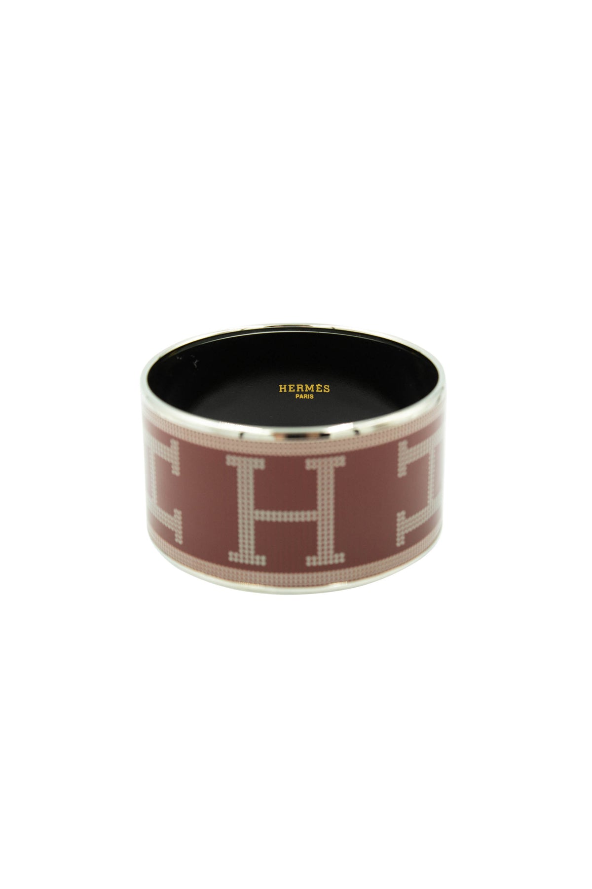 Hermes Wide Enamel Bangle Print Rouge H Palladium Bracelet