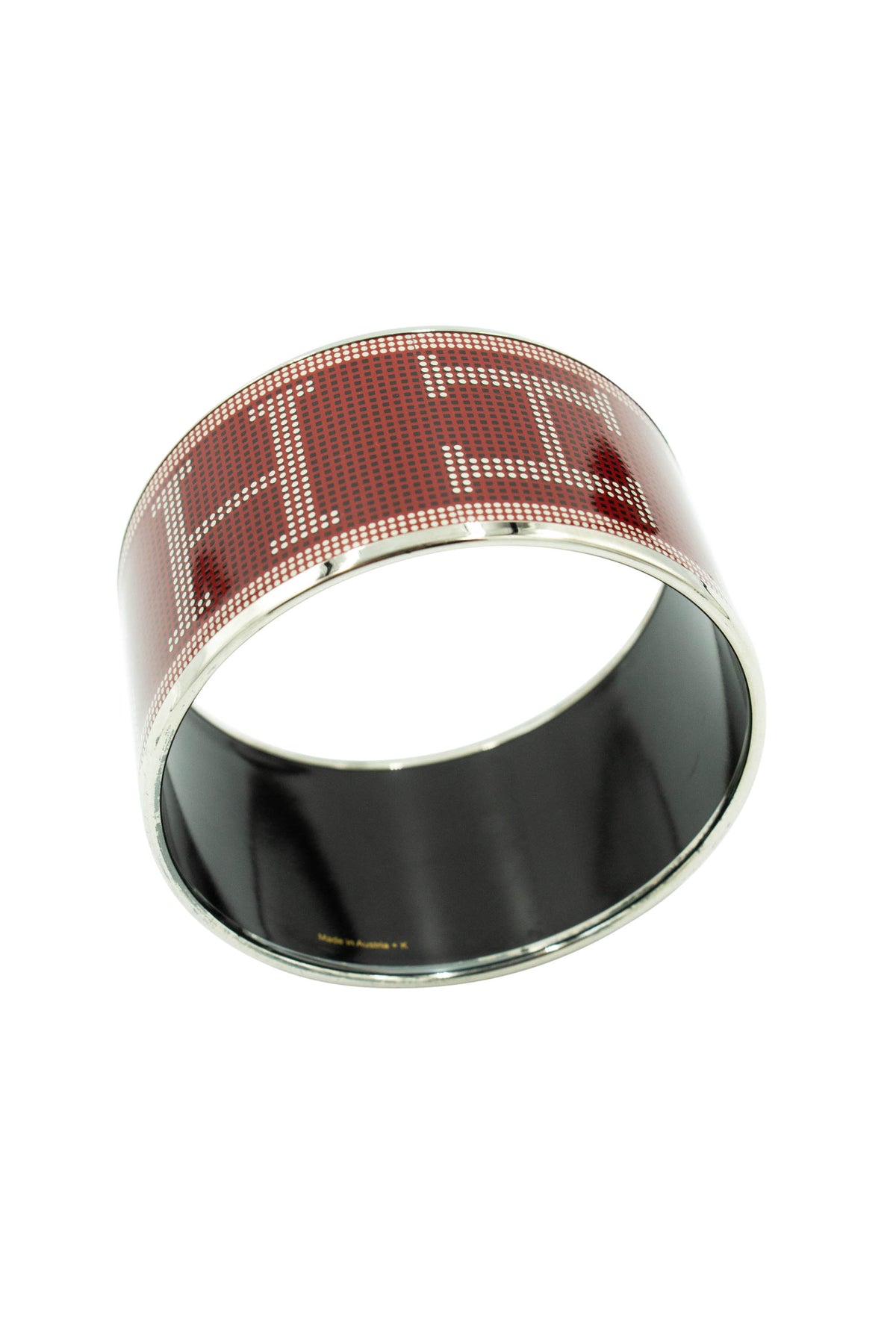 Hermes Wide Enamel Bangle Print Rouge H Palladium Bracelet