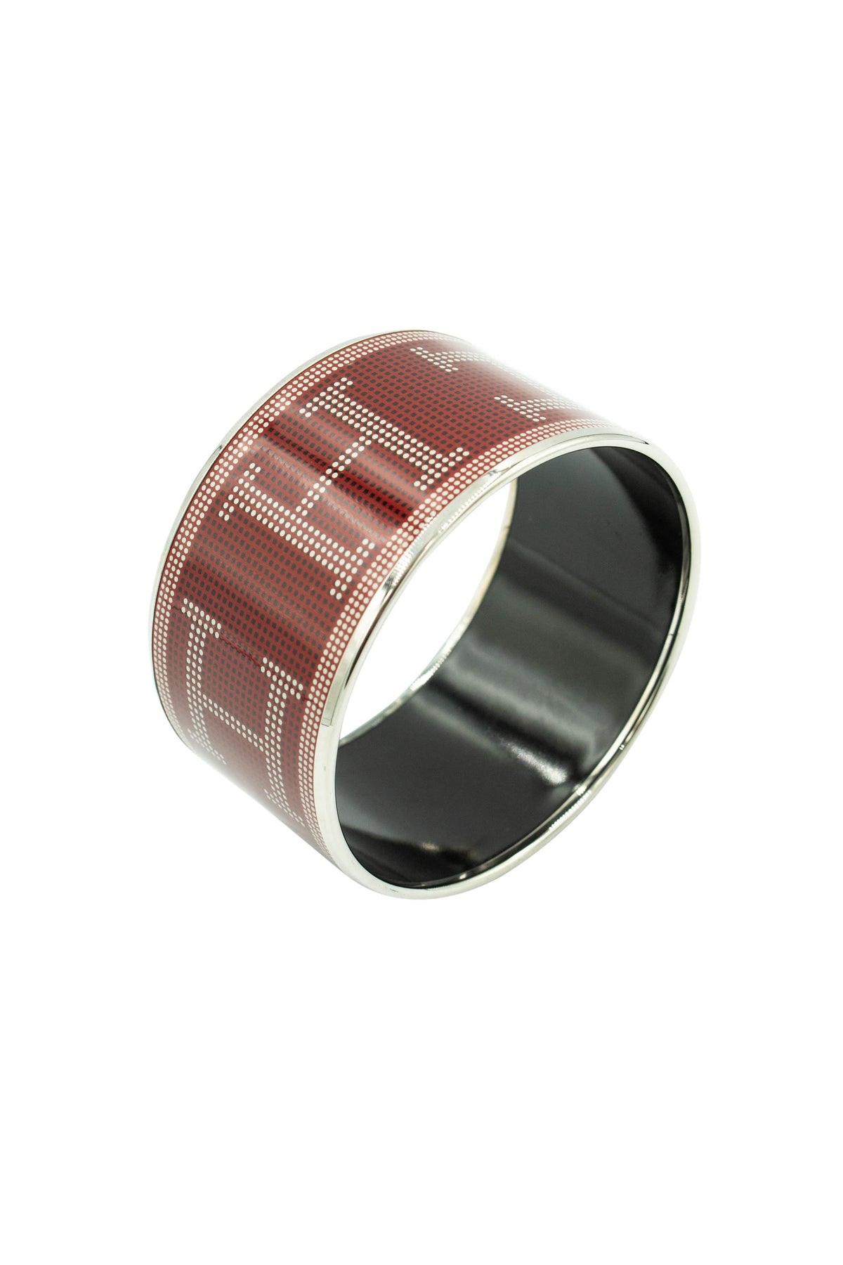 Hermes Wide Enamel Bangle Print Rouge H Palladium Bracelet