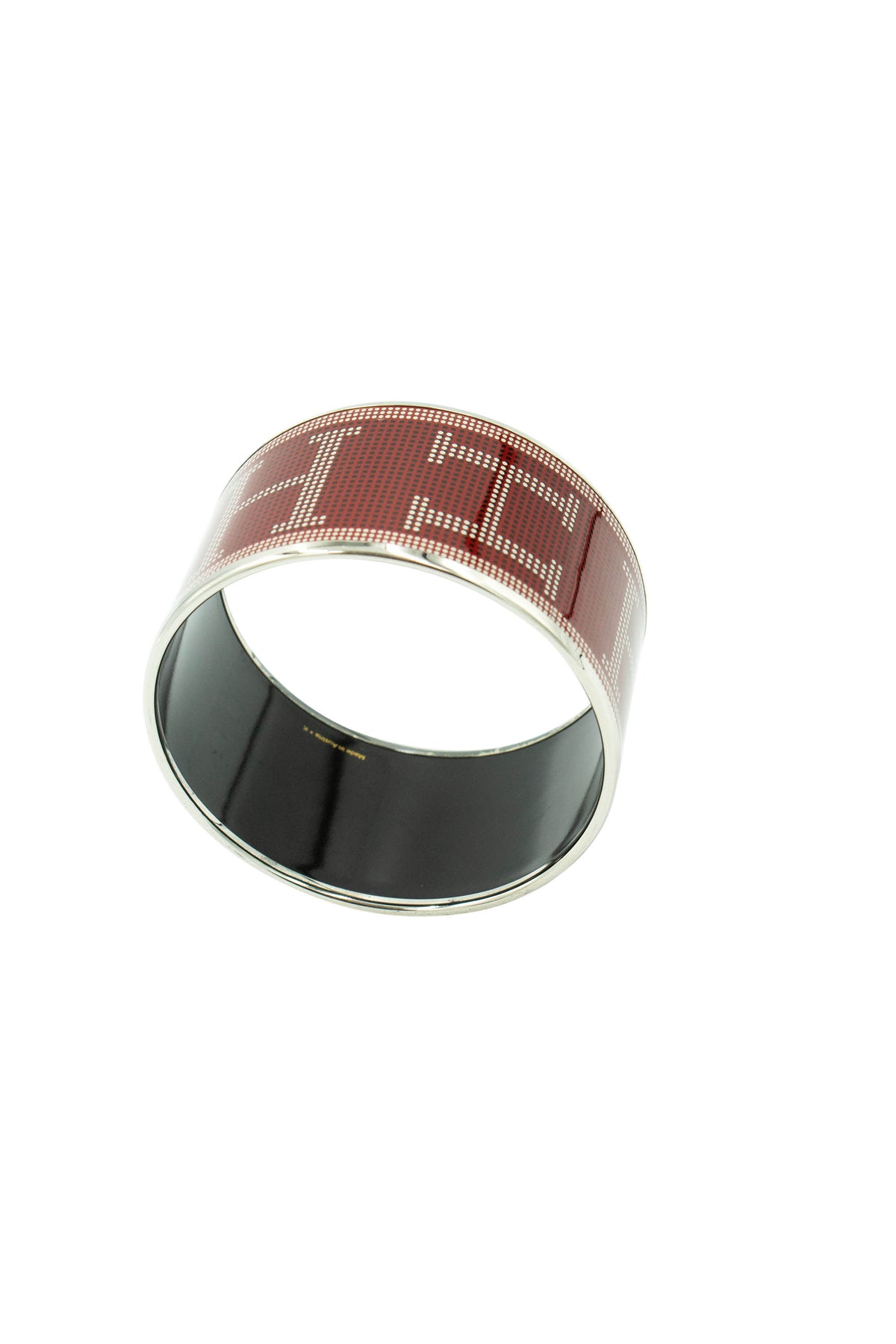 Hermes Wide Enamel Bangle Print Rouge H Palladium Bracelet
