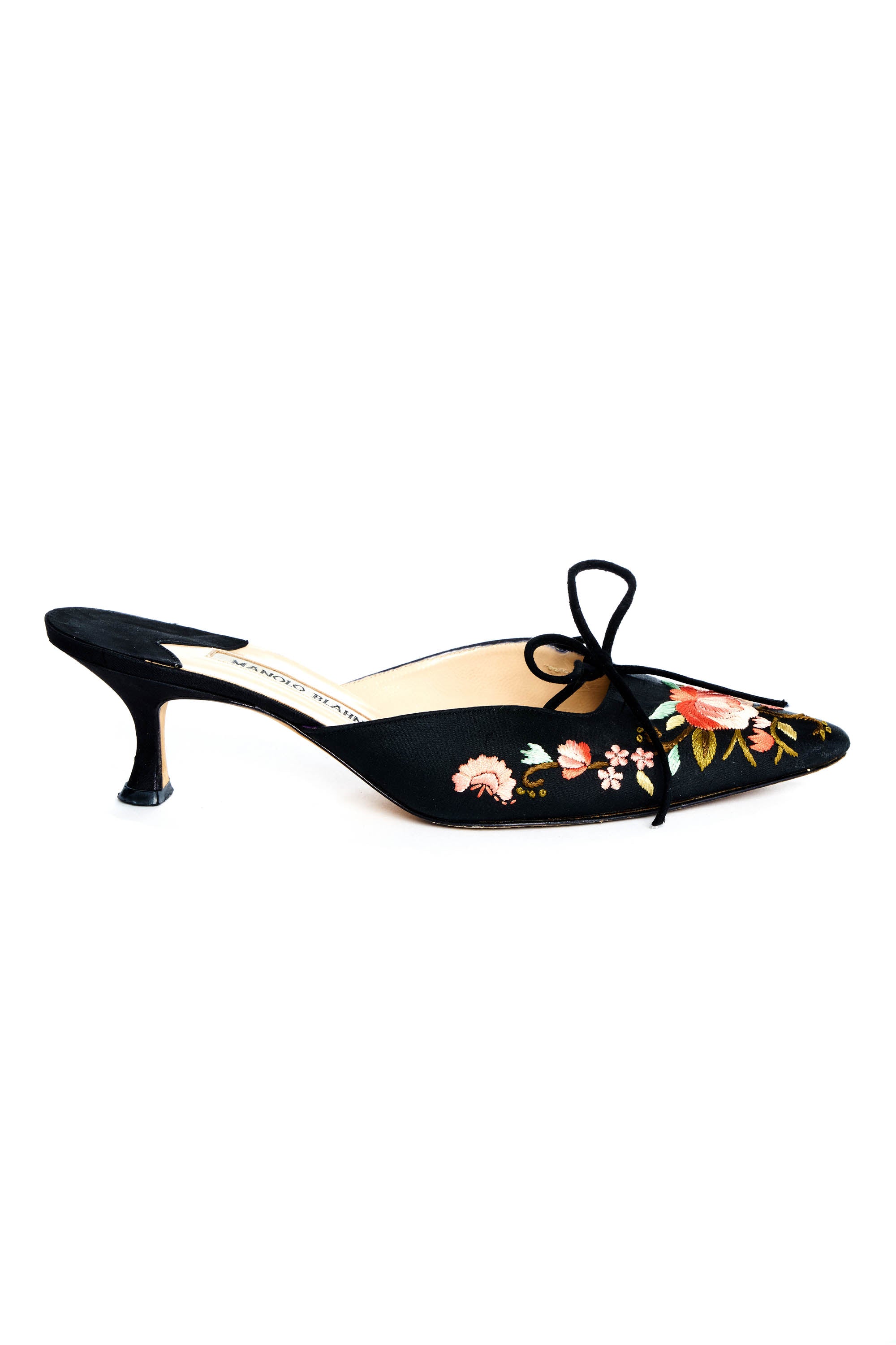 Manolo Blahnik Embroidered Floral Kitten Heel Mules Size 36