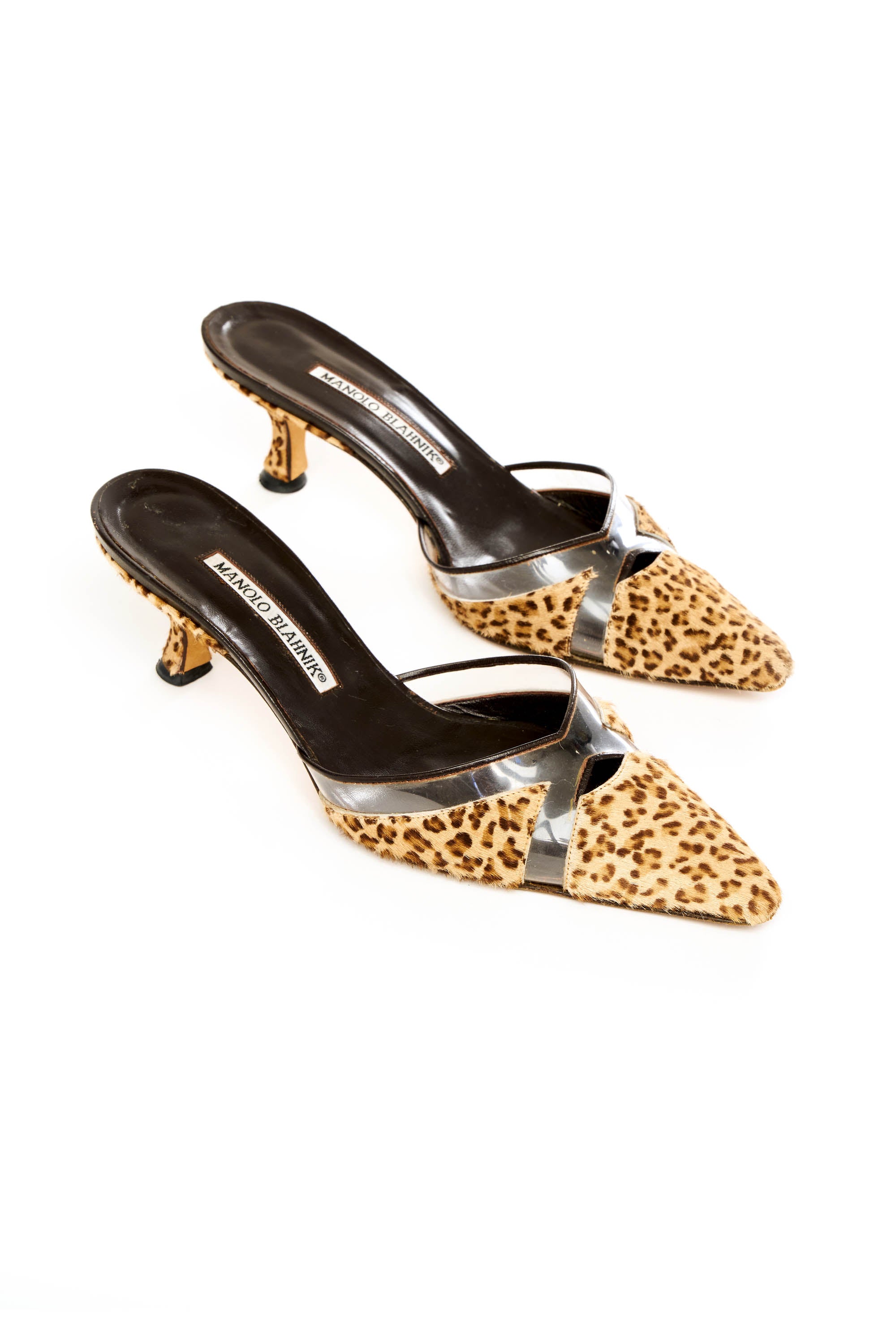 Manolo Blahnik Leopard Kitten Heel Mules Size 36