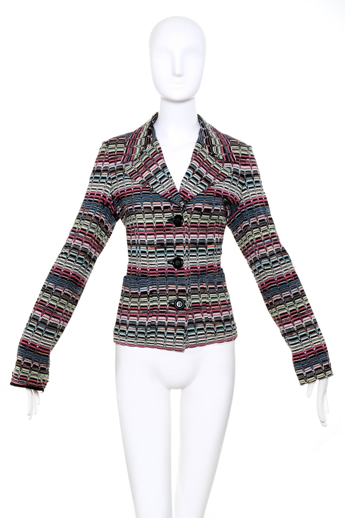 Missoni Multicolor Muted Striped Black Button Jacket Size 44/8