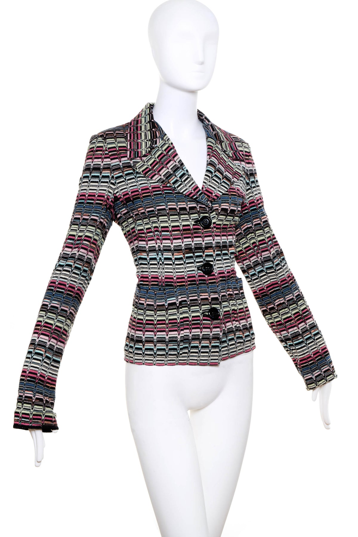 Missoni Multicolor Muted Striped Black Button Jacket Size 44/8