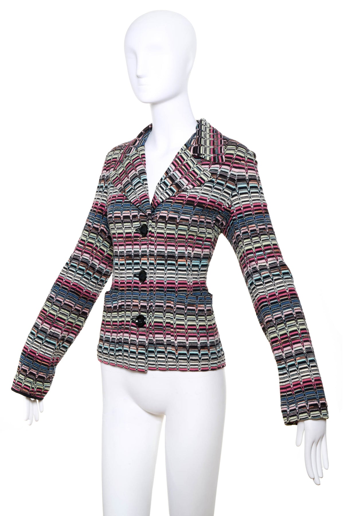 Missoni Multicolor Muted Striped Black Button Jacket Size 44/8