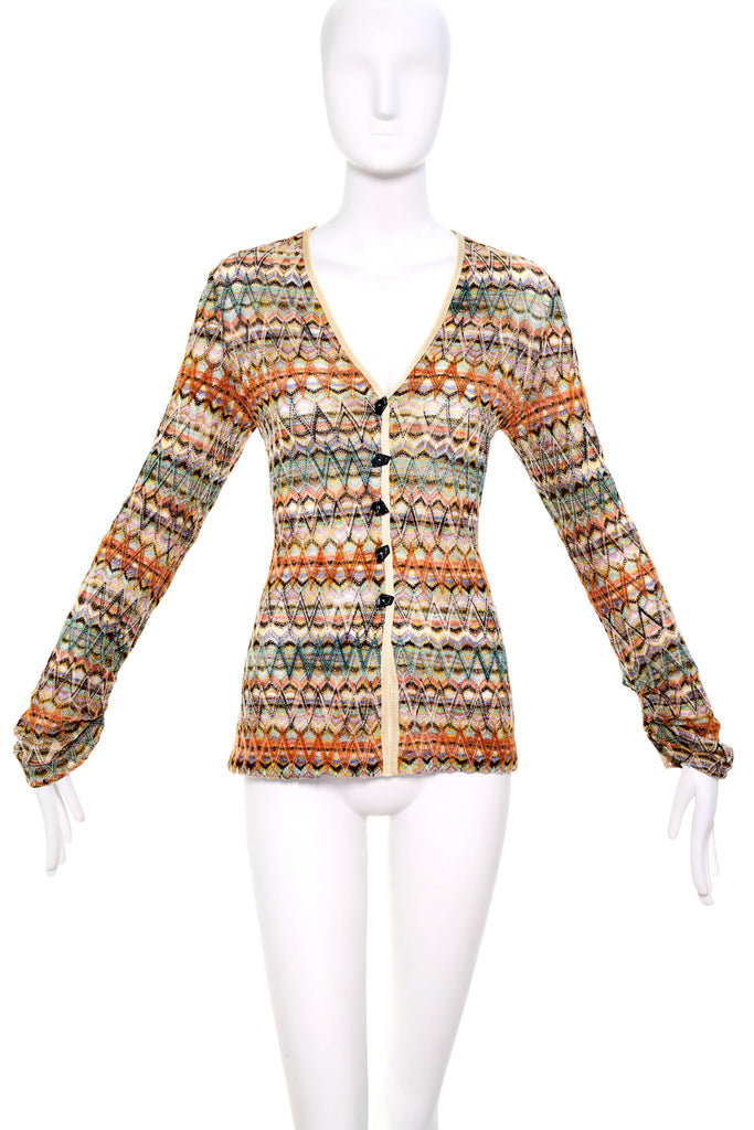 Missoni Orange Label Top Multicolor Metallic Knit Zig Zag Knit