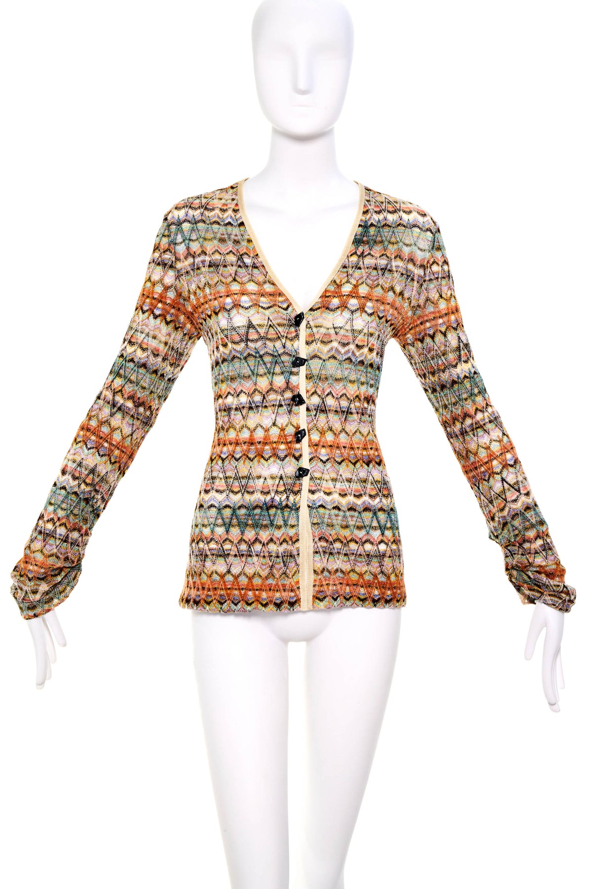 Missoni Orange Label Top Multicolor Metallic Knit Zig Zag Knit Cardigan 44/8