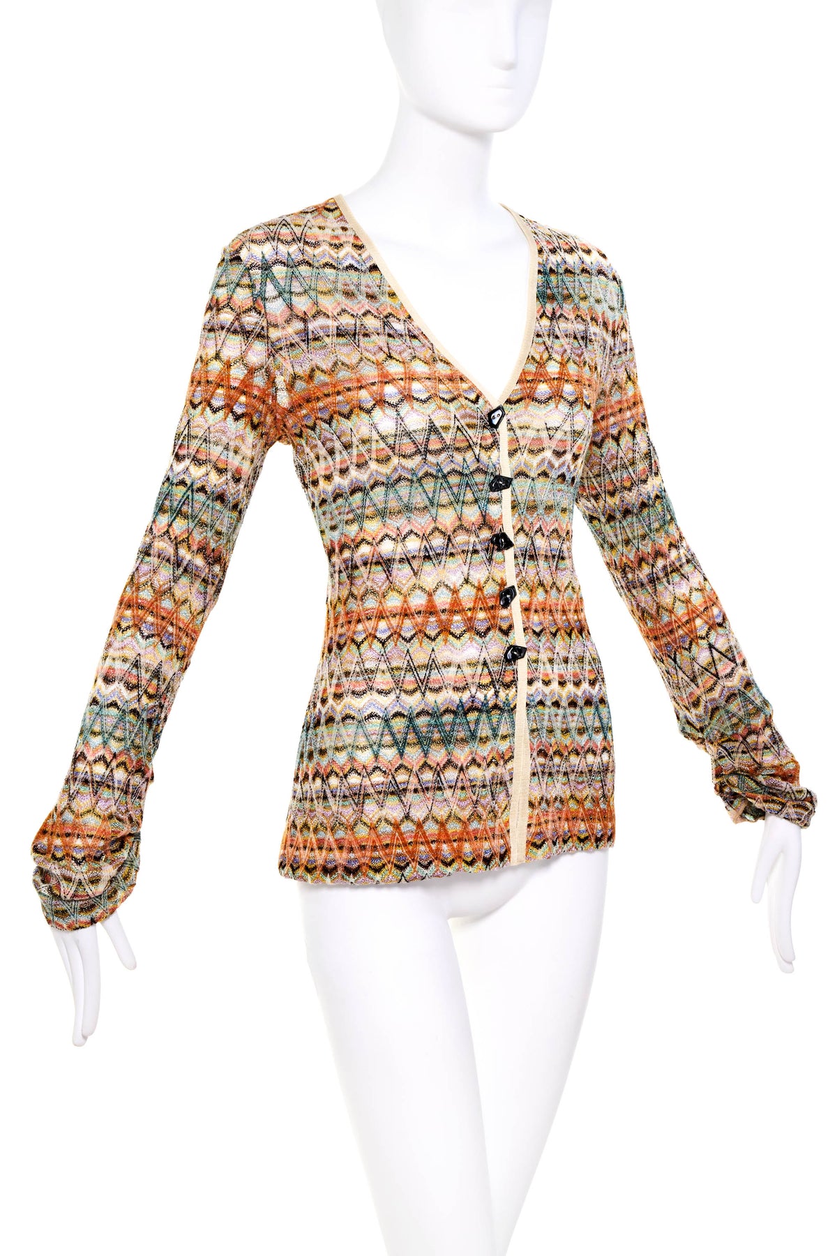 Missoni Orange Label Top Multicolor Metallic Knit Zig Zag Knit Cardigan 44/8
