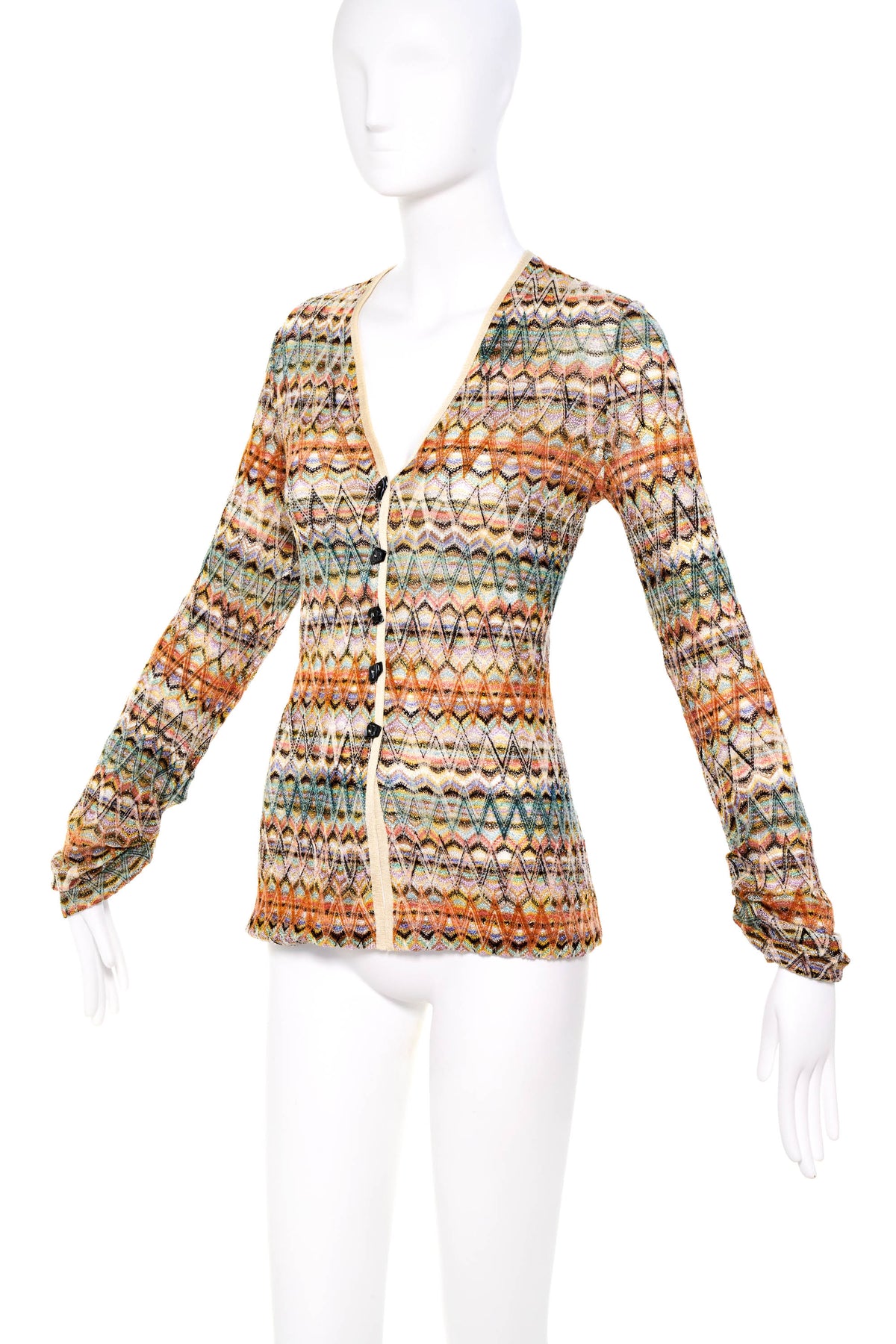 Missoni Orange Label Top Multicolor Metallic Knit Zig Zag Knit Cardigan 44/8